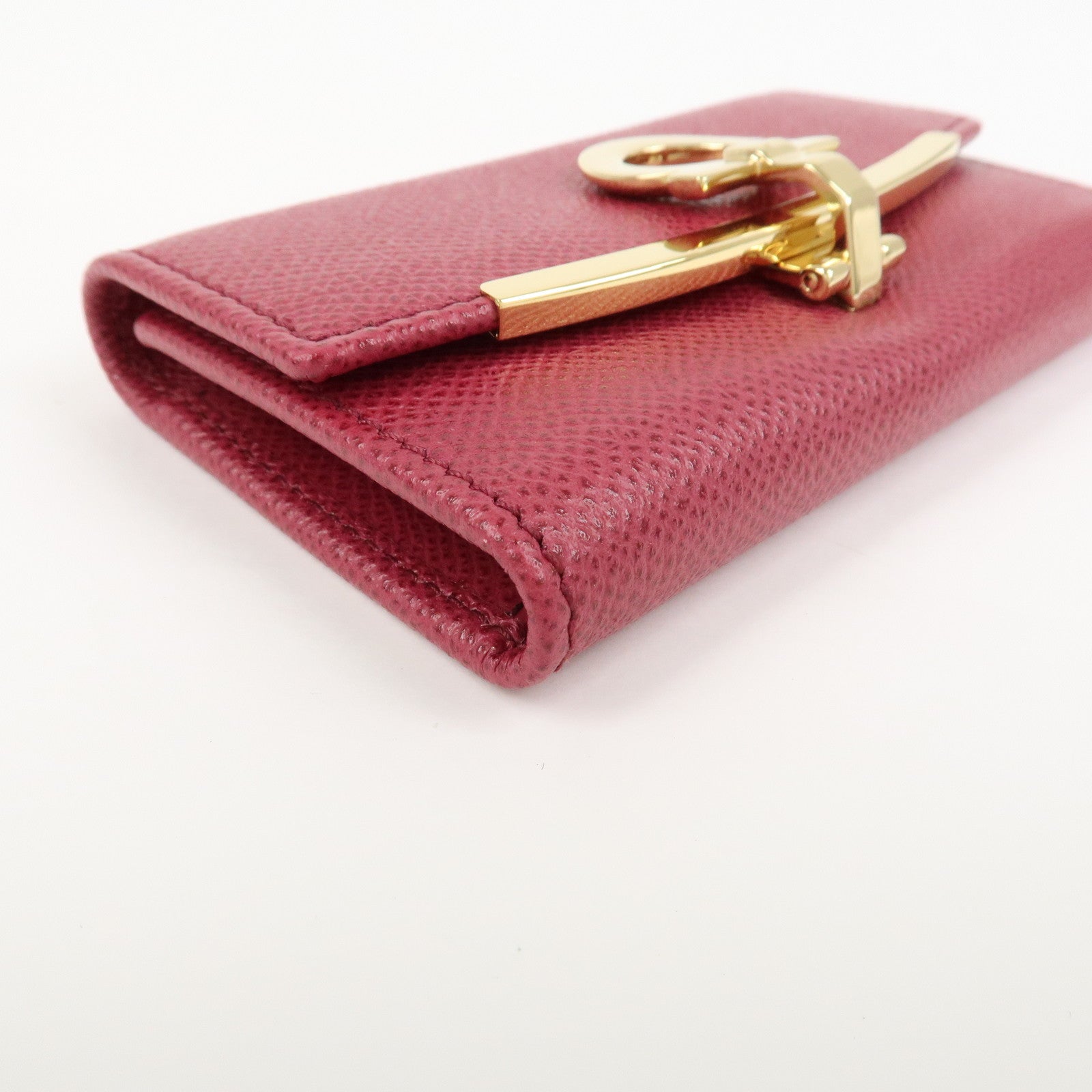 Ferragamo Gancini Leather 6 Ring Key Chain Key Case Red Gold
