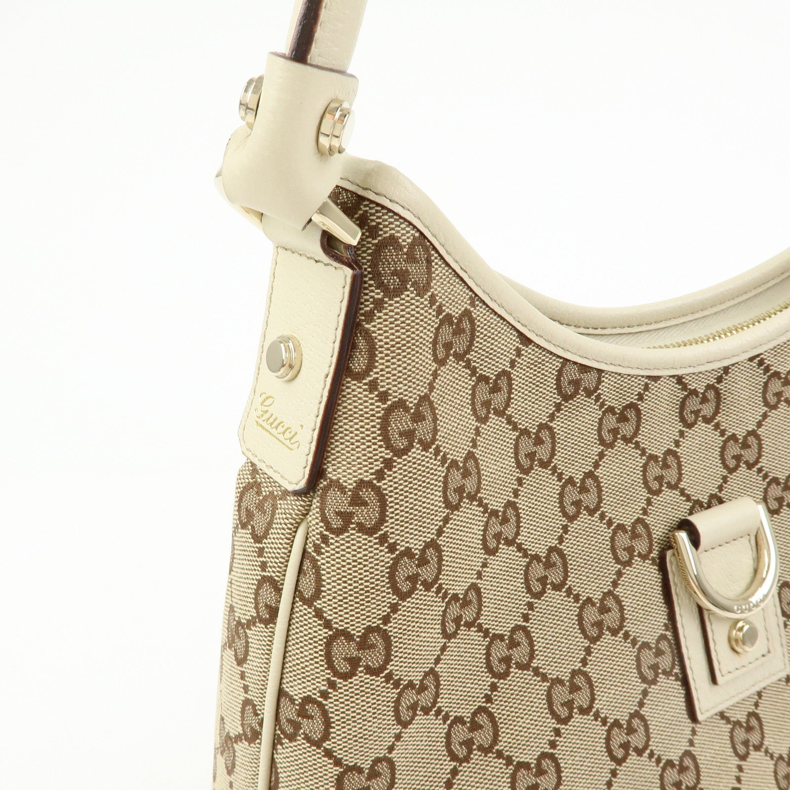 GUCCI Abbey GG Canvas Leather Shoulder Bag Beige White 130738
