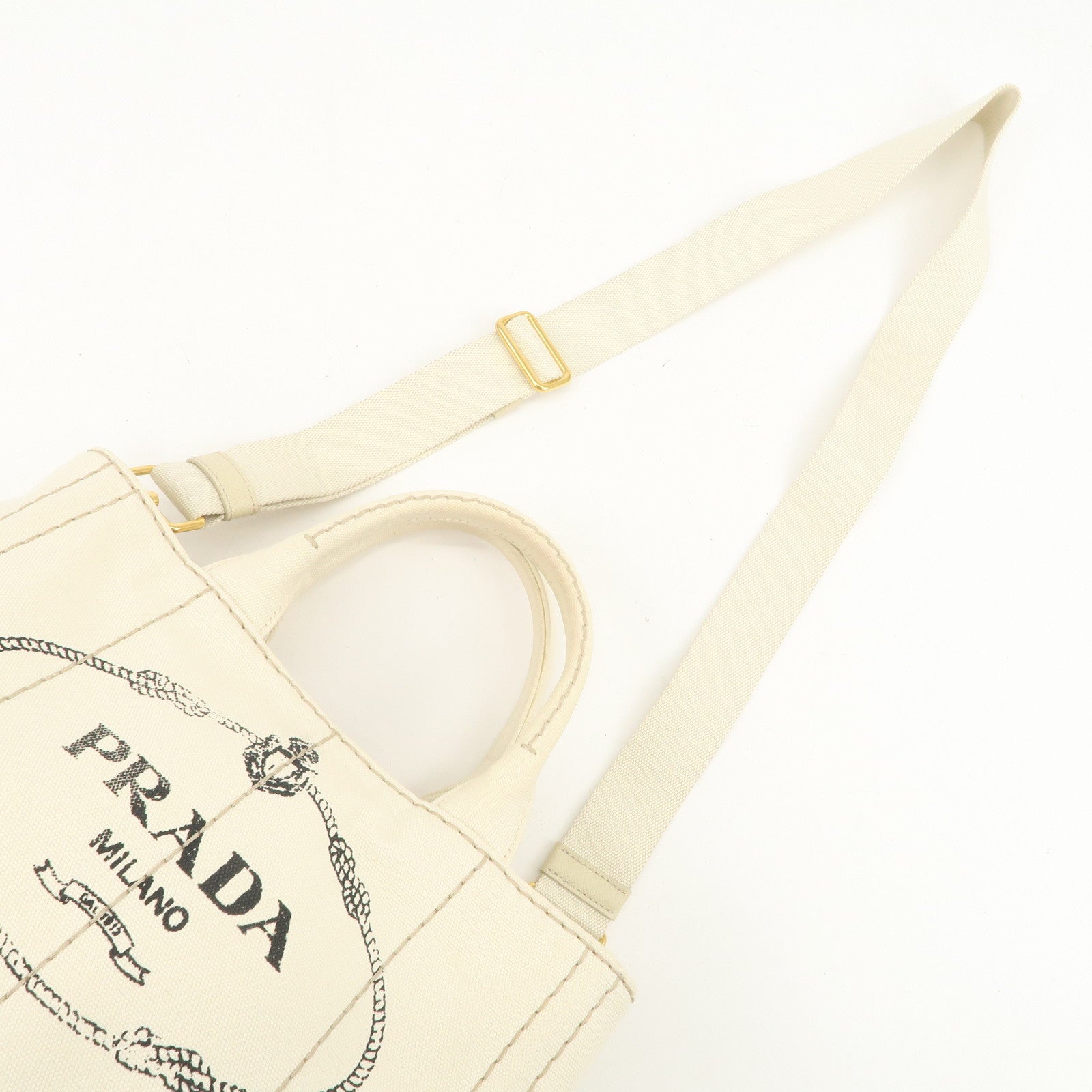 PRADA Canapa Mini Canvas 2Way Hand Shoulder Bag Ivory B2439G