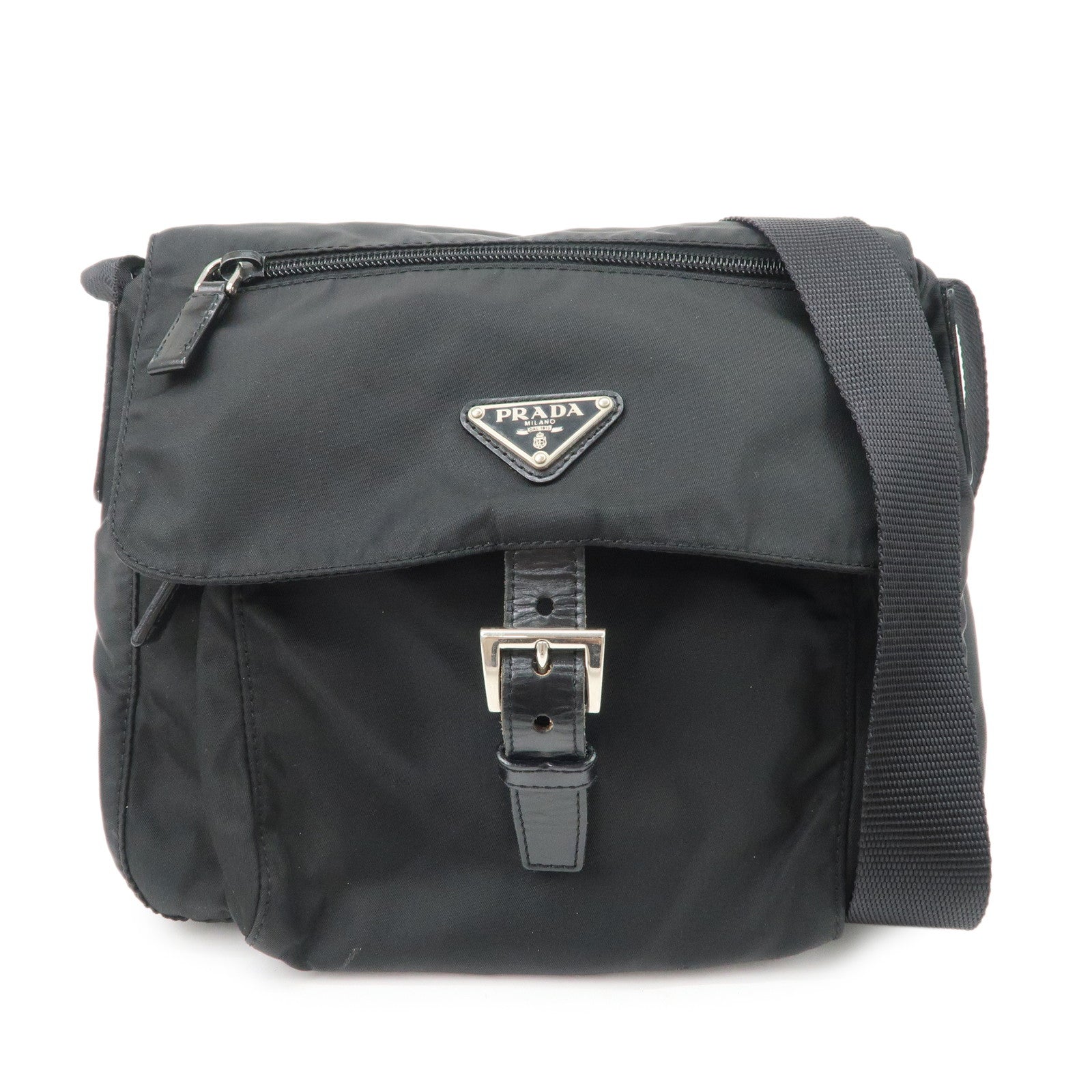 PRADA Triangle Logo Nylon Shoulder Bag Crossbody Bag Black