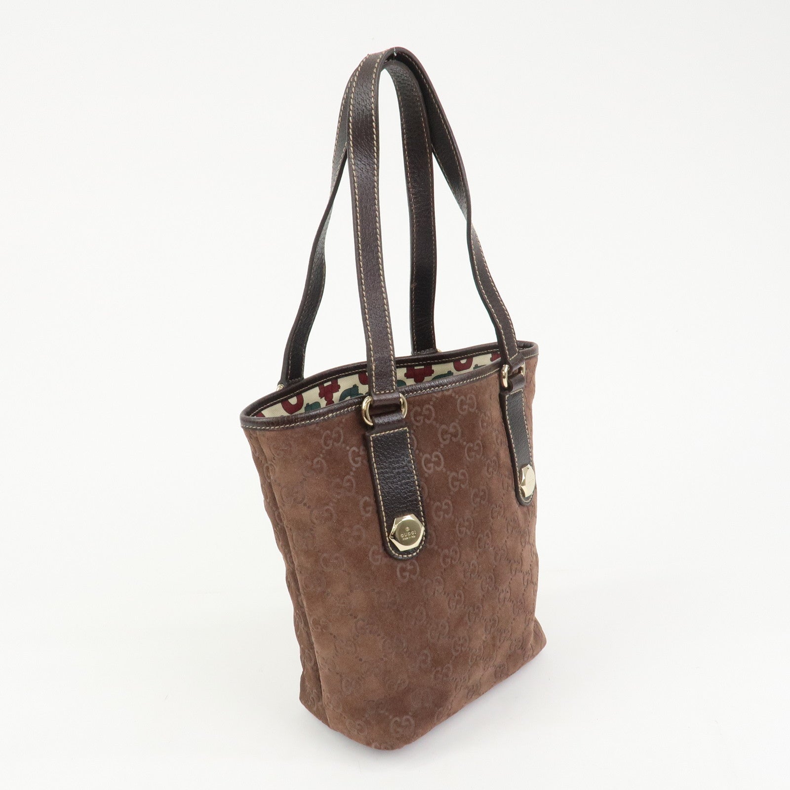 GUCCI GG Monogram Suede Leather Tote Bag Brown 153361