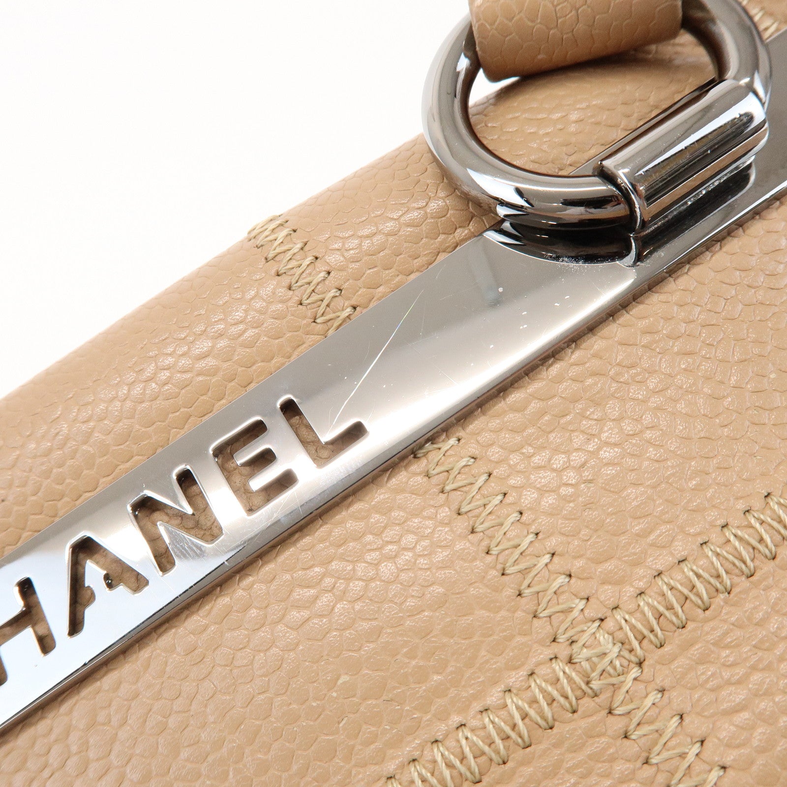 CHANEL Chocolate Bar Caviarskin Boston Bag Shoulder Bag Beige