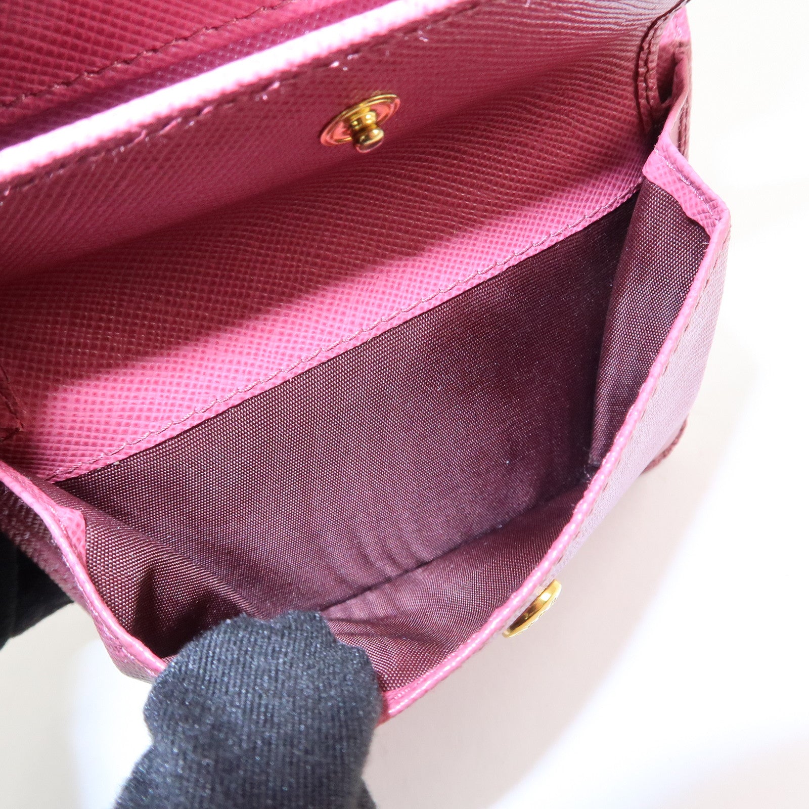 PRADA Logo Saffiano Leather Tri-fold Compact Wallet Pink 1M0176 Used