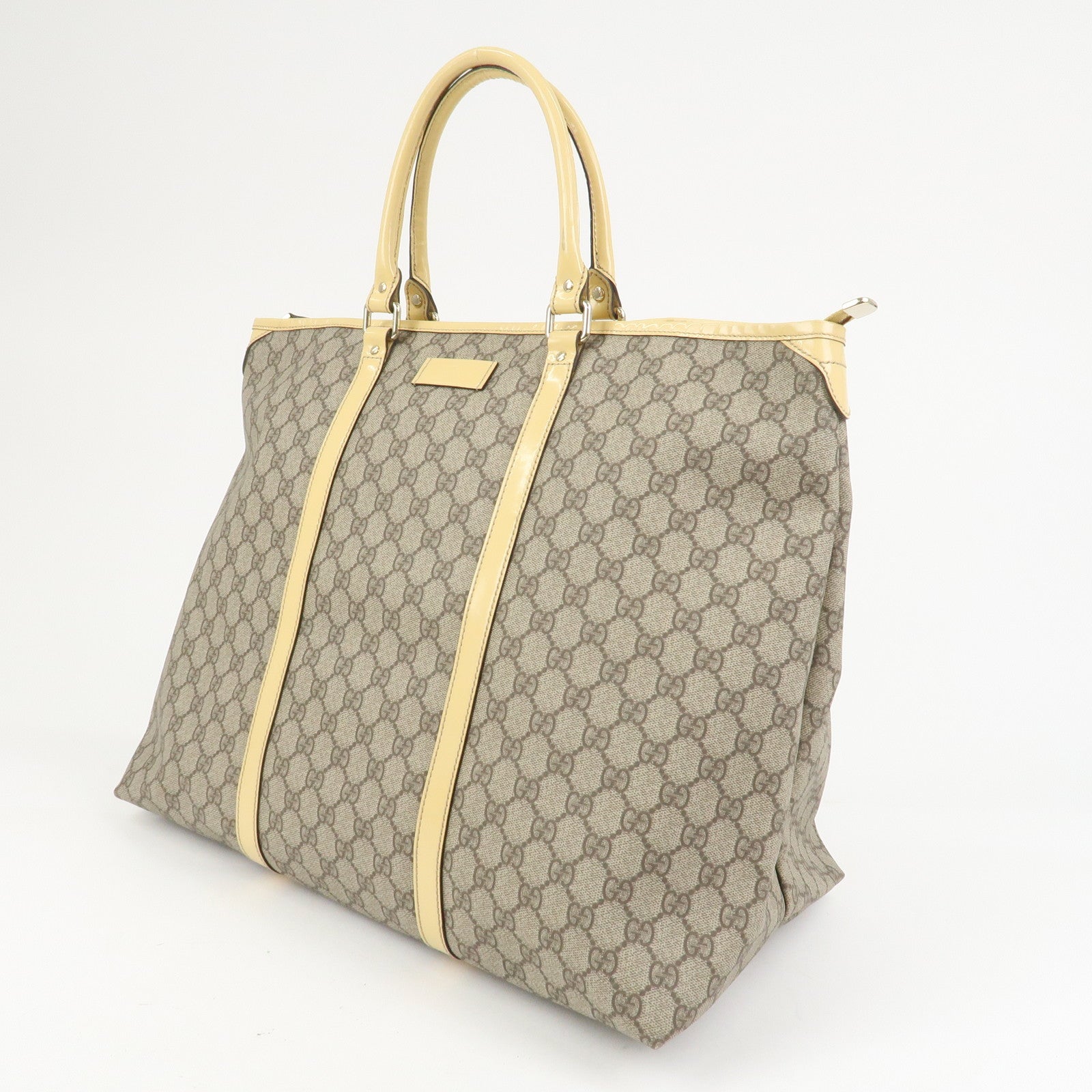 GUCCI GG Supreme Monogram Patent Leather Tote Bag Beige 201482