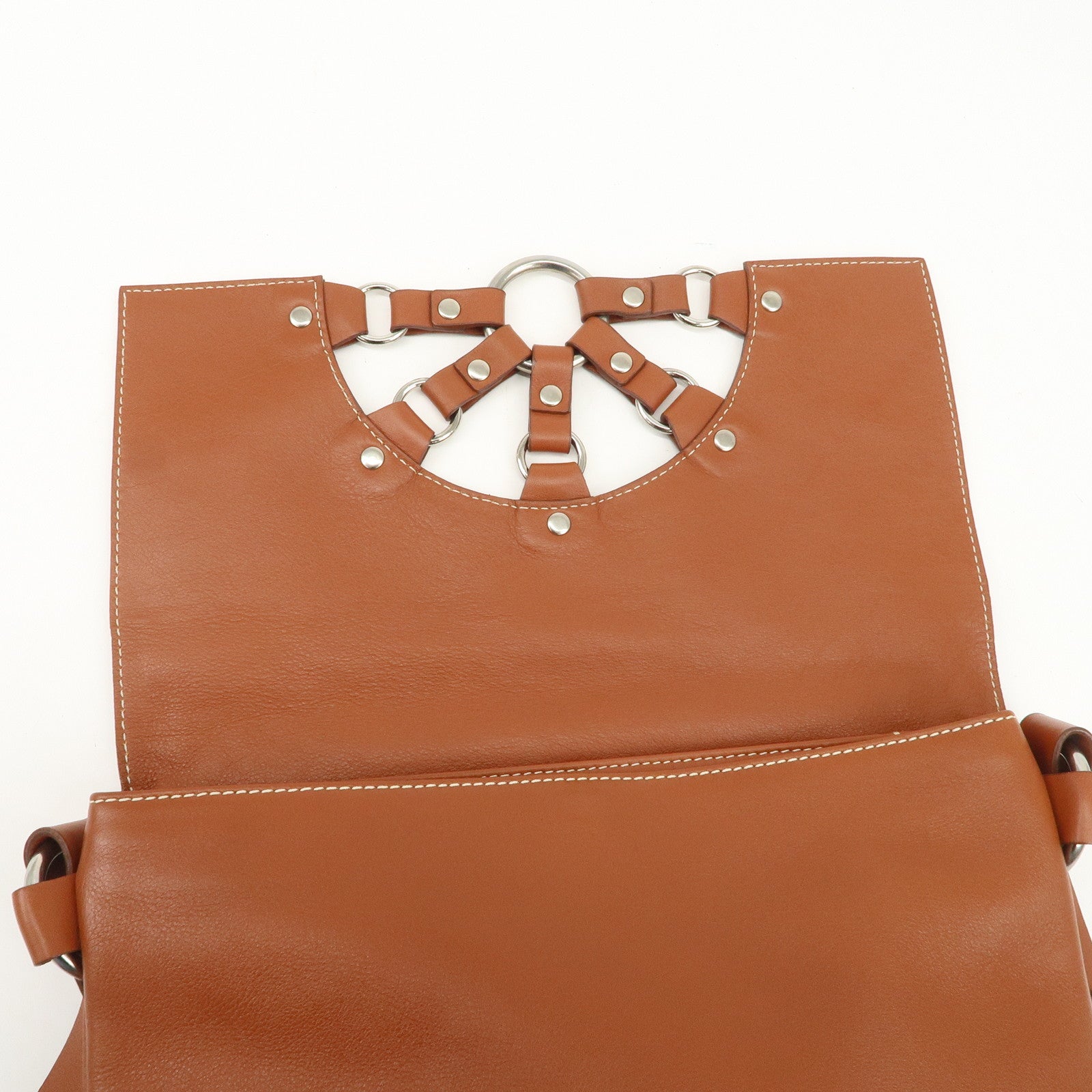 CELINE Leather Hand Bag Shoulder Bag Brown Silver HDW