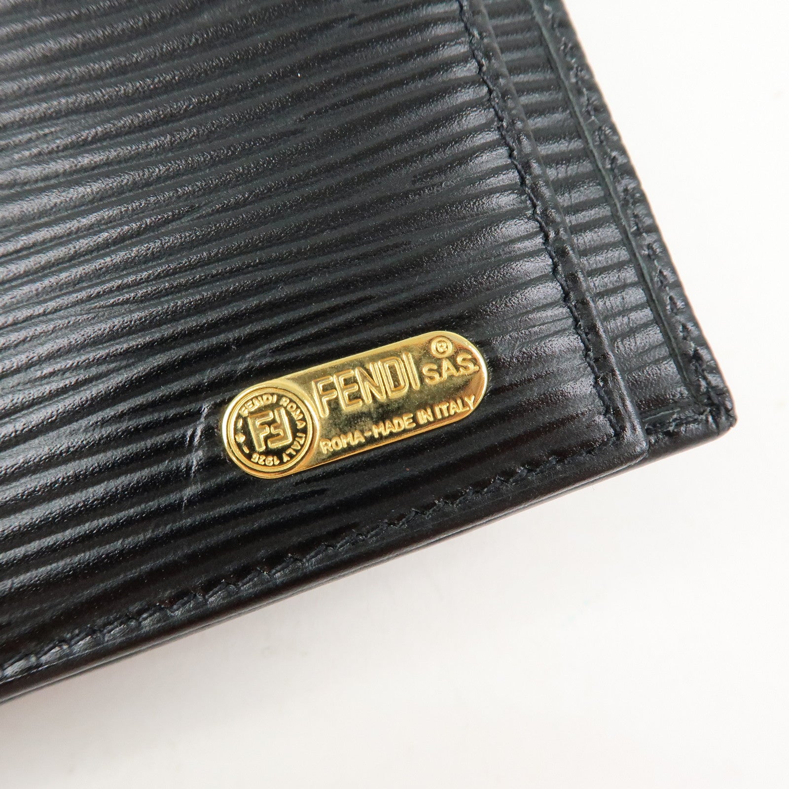 FENDI Embossed Leather Long Flap Wallet Black 30858