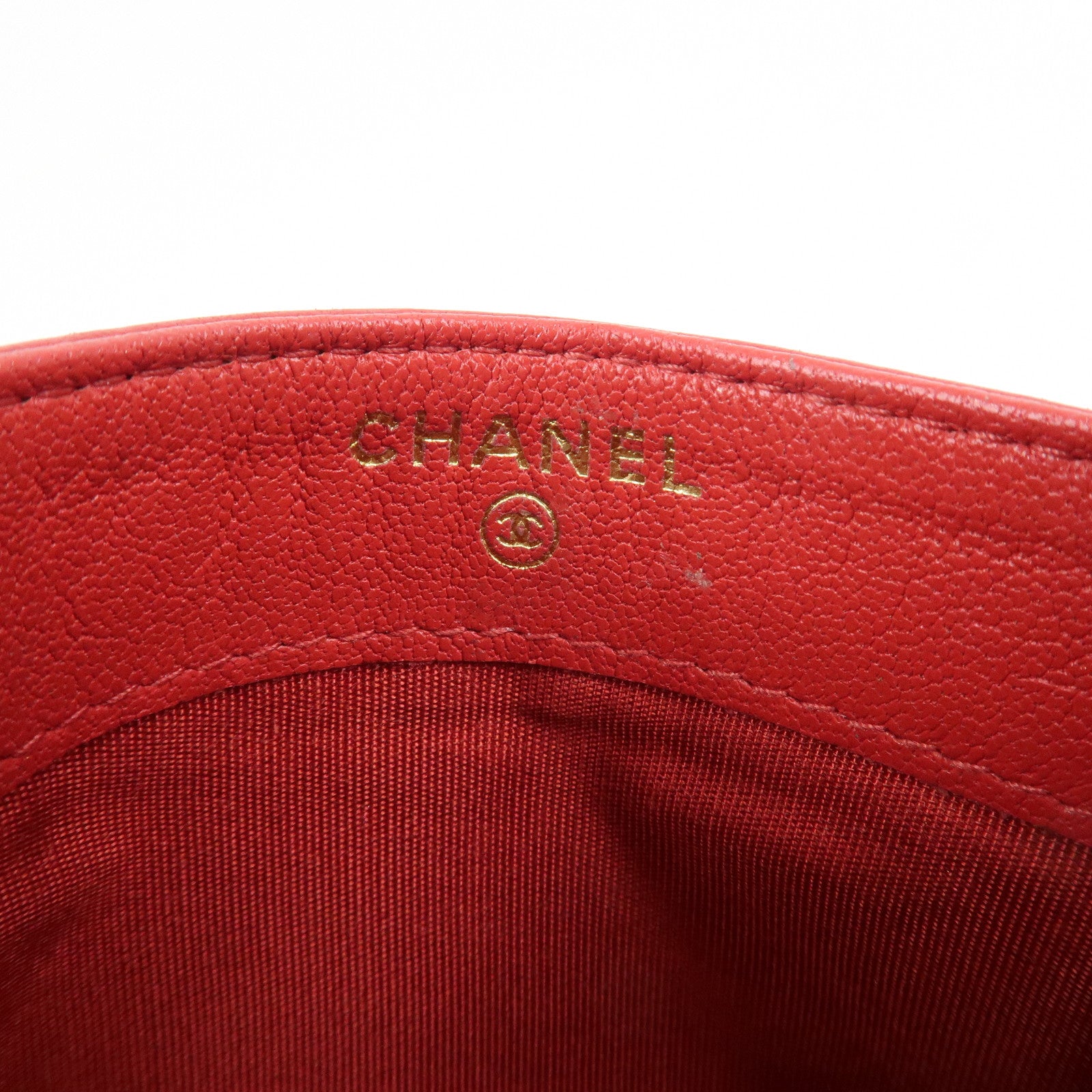 CHANEL COCO Mark Matelasse Lamb Skin Card Case Red