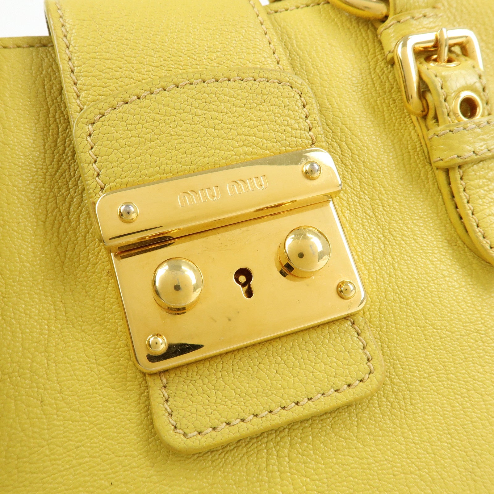 MIU MIU MADRAS Leather 2Way Bag Hand Bag Yellow RN0799