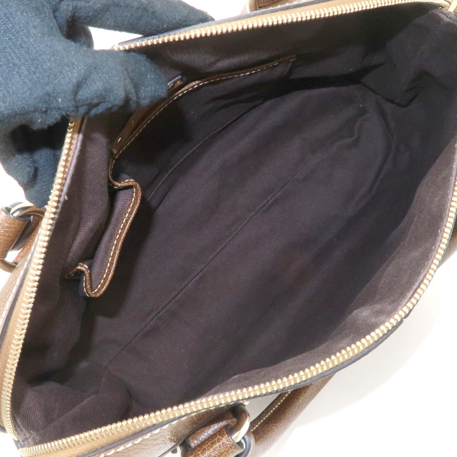 CELINE Leather Canvas Hand Bag Sulky Print Brown Used