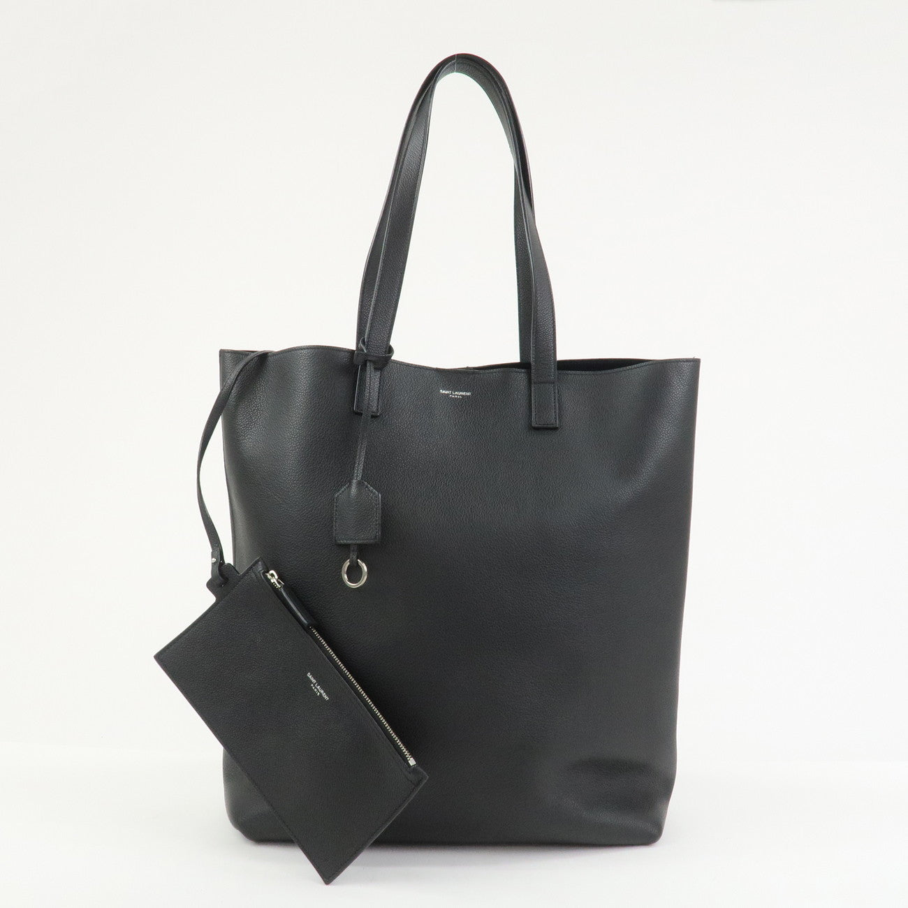 SAINT LAURENT PARIS Leather Tote Bag Hand Bag Black 676657
