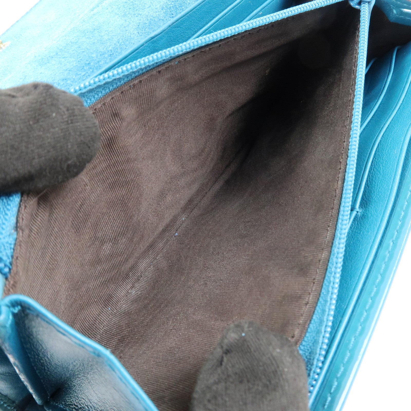 GUCCI Patent Leather Flap Long Wallet Blue Green 309760