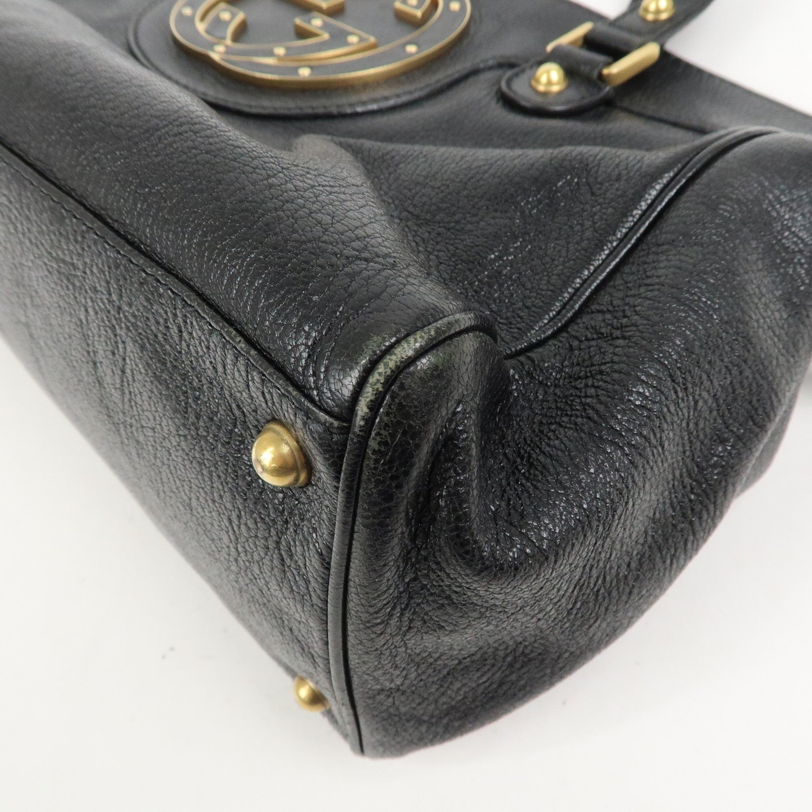 GUCCI Interlocking G Leather Blondie Studs Hand Bag Black 121551