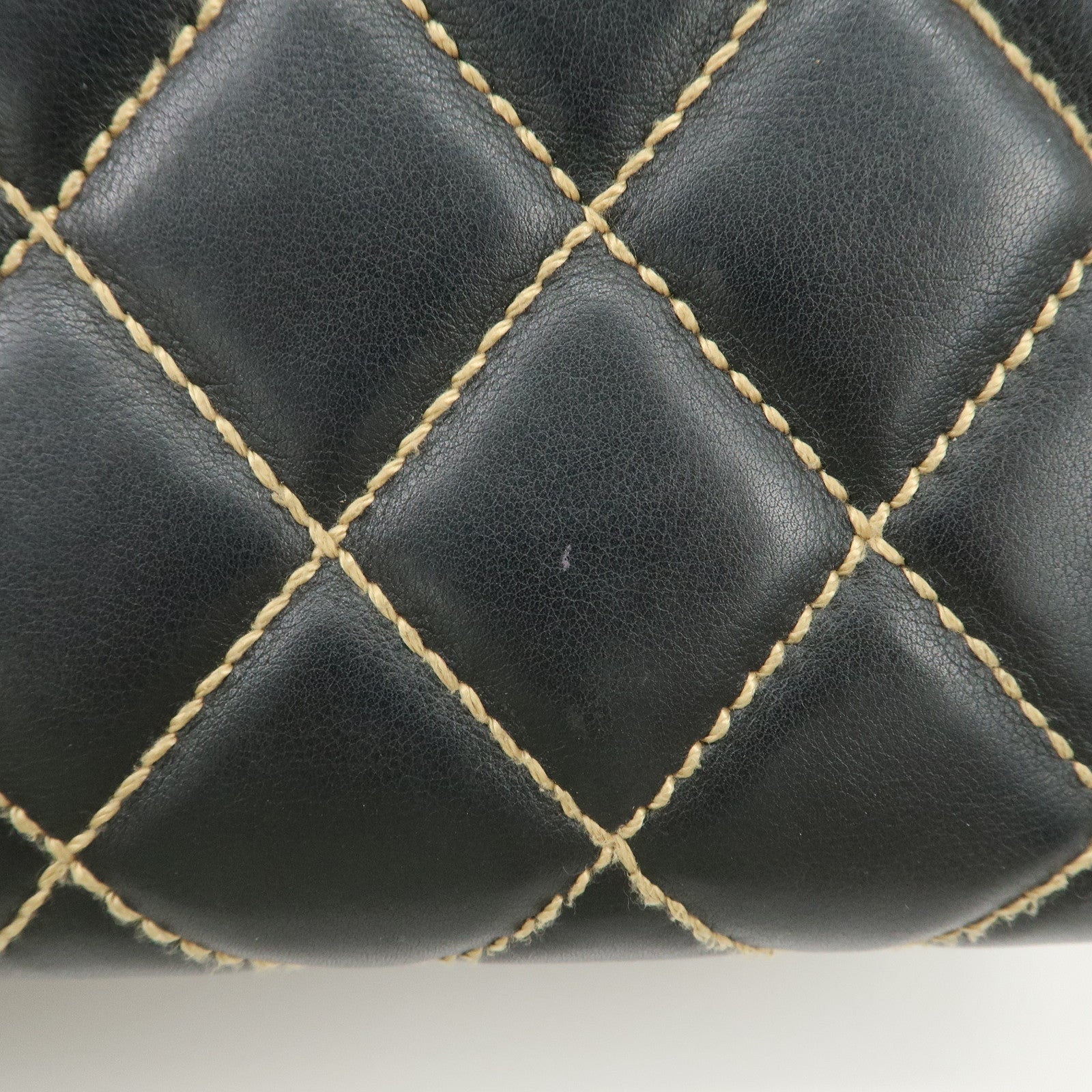 CHANEL COCO Mark Wild Stich Lamb Skin Chain Shoulder Bag Black Used