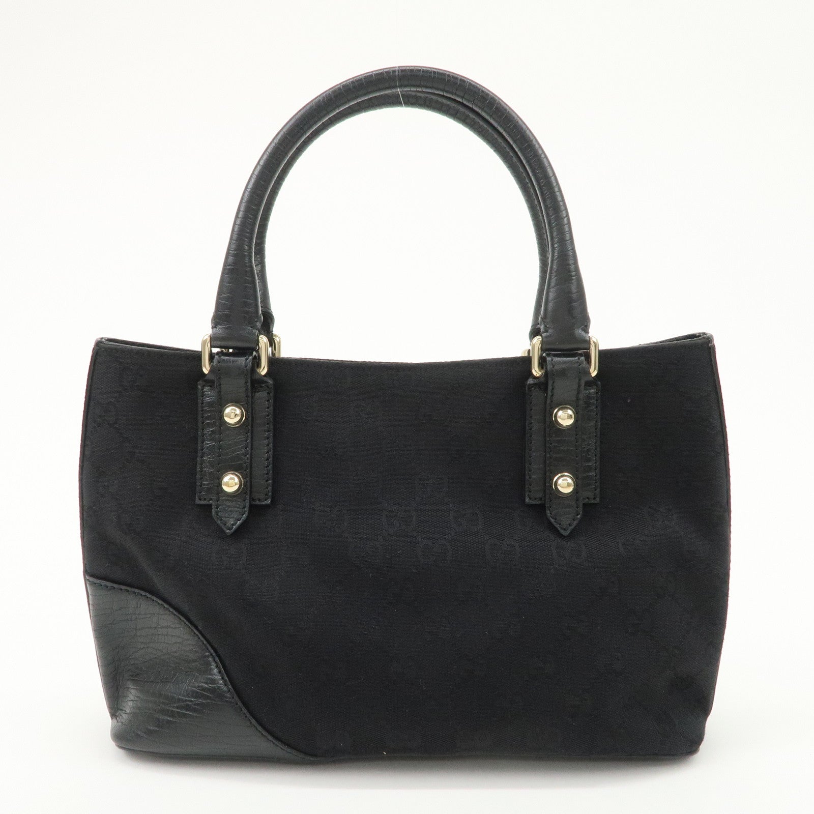 GUCCI Horsebit Sherry GG Canvas Leather Hand Bag Black 137475