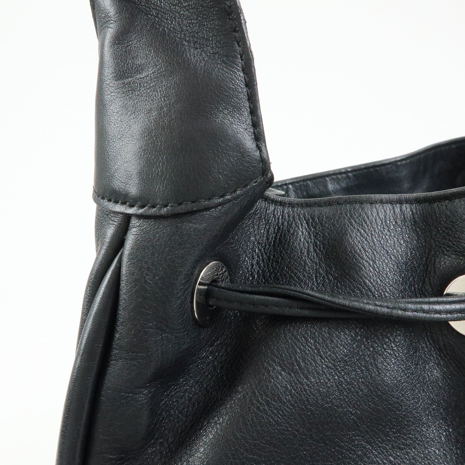 GUCCI Bamboo Leather Shoulder Bag Hand Bag Black 0014033