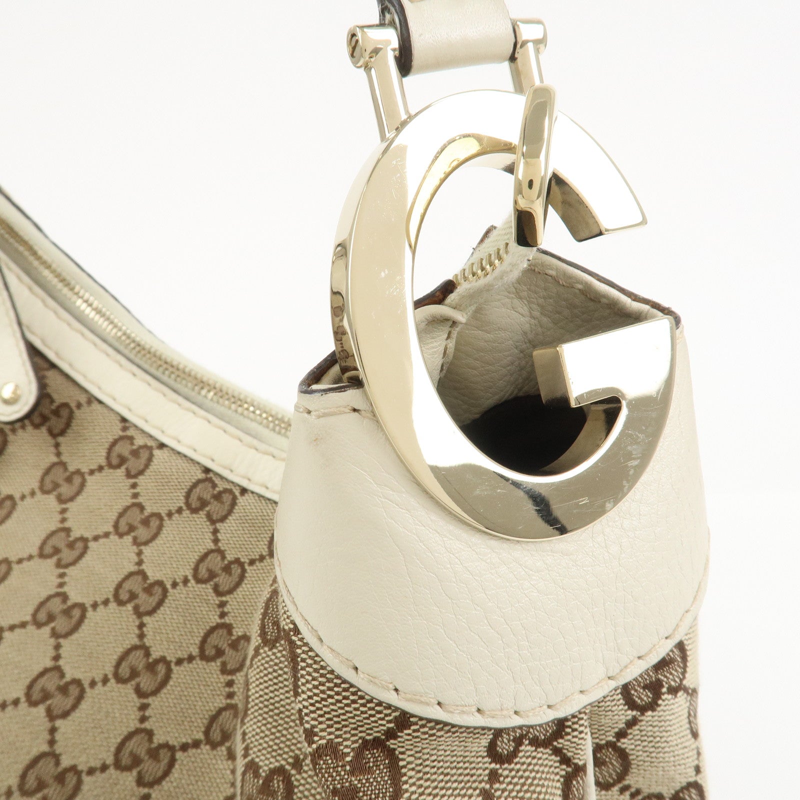 GUCCI GG Canvas Leather Shoulder Bag Brown Ivory 211810