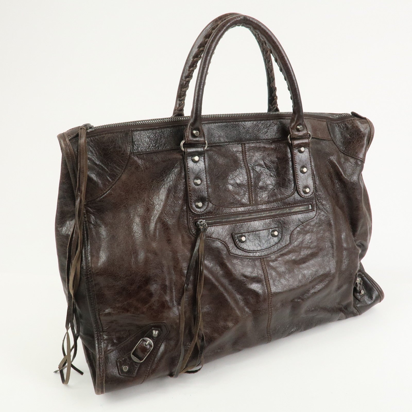 BALENCIAGA The Work Leather Tote bag Hand Bag Dark Brown 156541