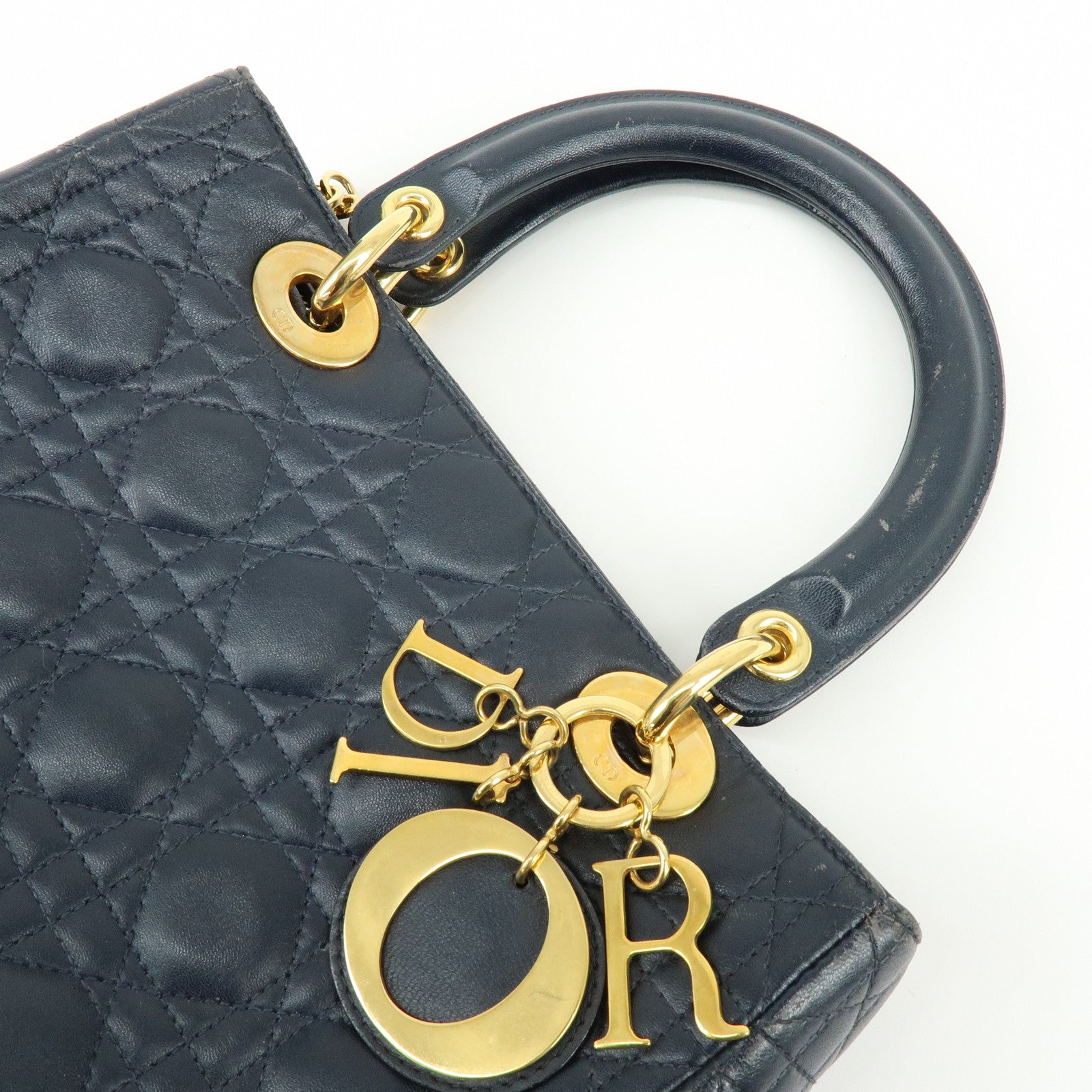 Christian Dior Lady Dior Cannage Leather Hand Bag Navy