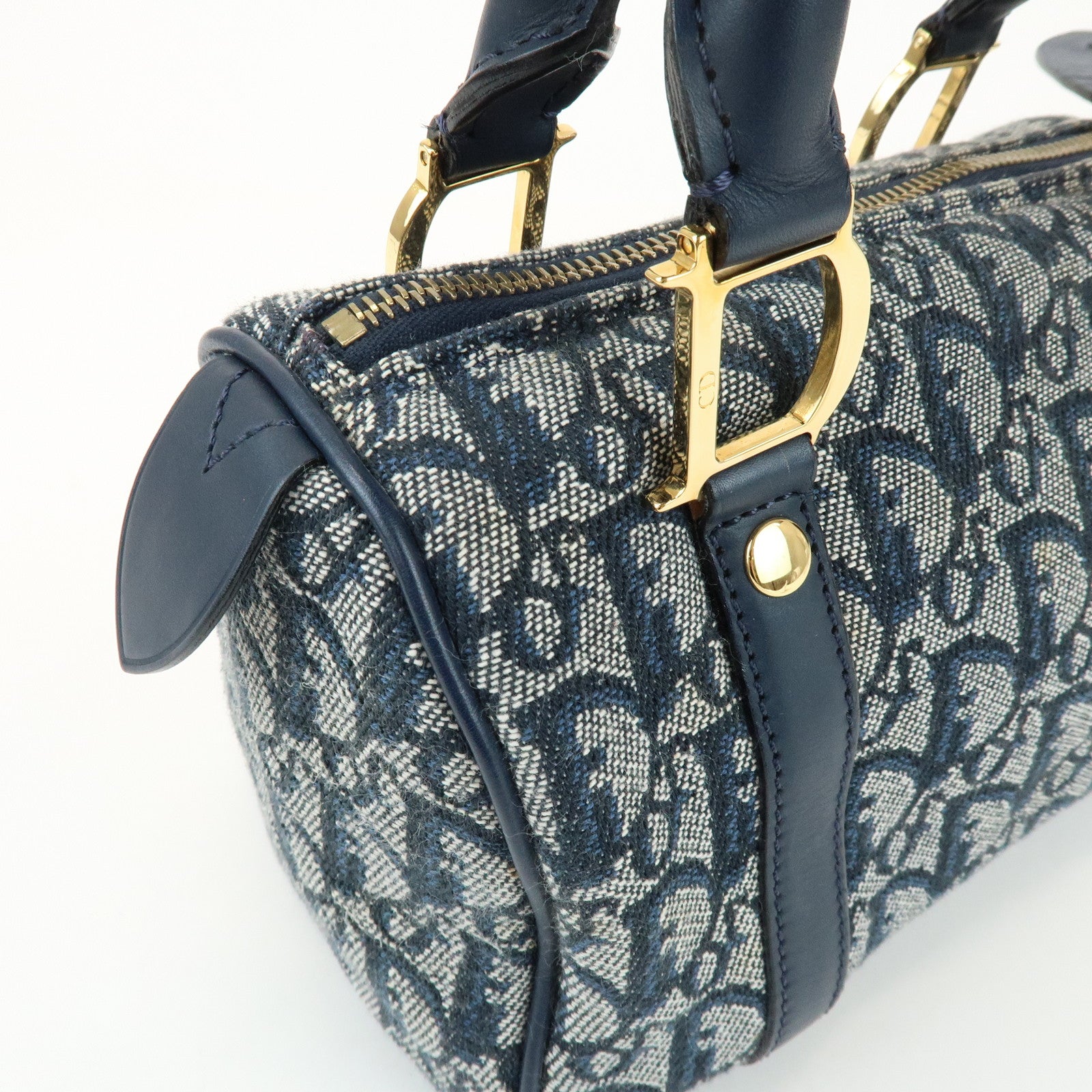 Christian Dior Trotter Canvas Leather Mini Boston Bag Hand Bag Navy