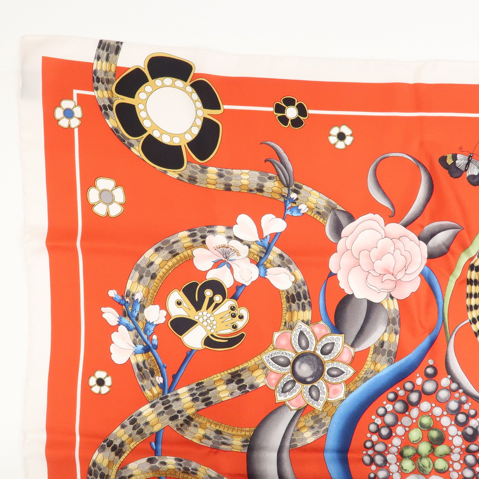 BVLGARI Silk 100% Scarf Flower Print Red Multicolor