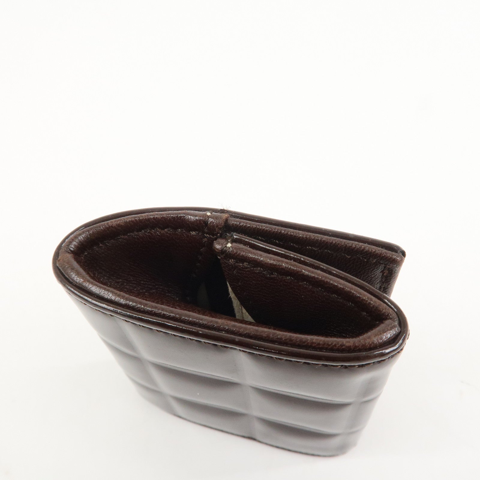 CHANEL Chocolate Bar Patent Leather Coin Case Coin Purse Brown