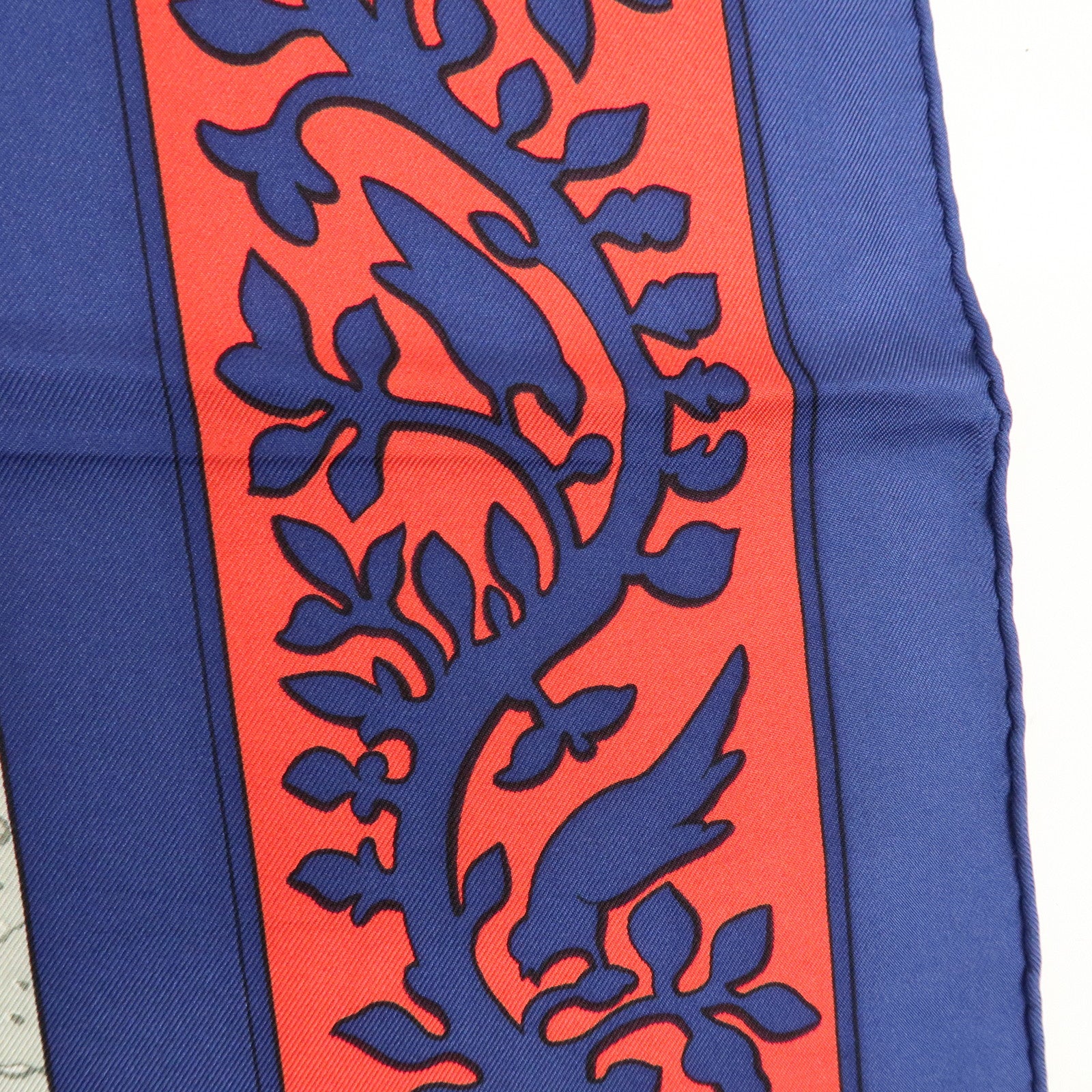 HERMES Carre 90 Silk 100% Scarf EARLY AMERICA Navy Red Brown