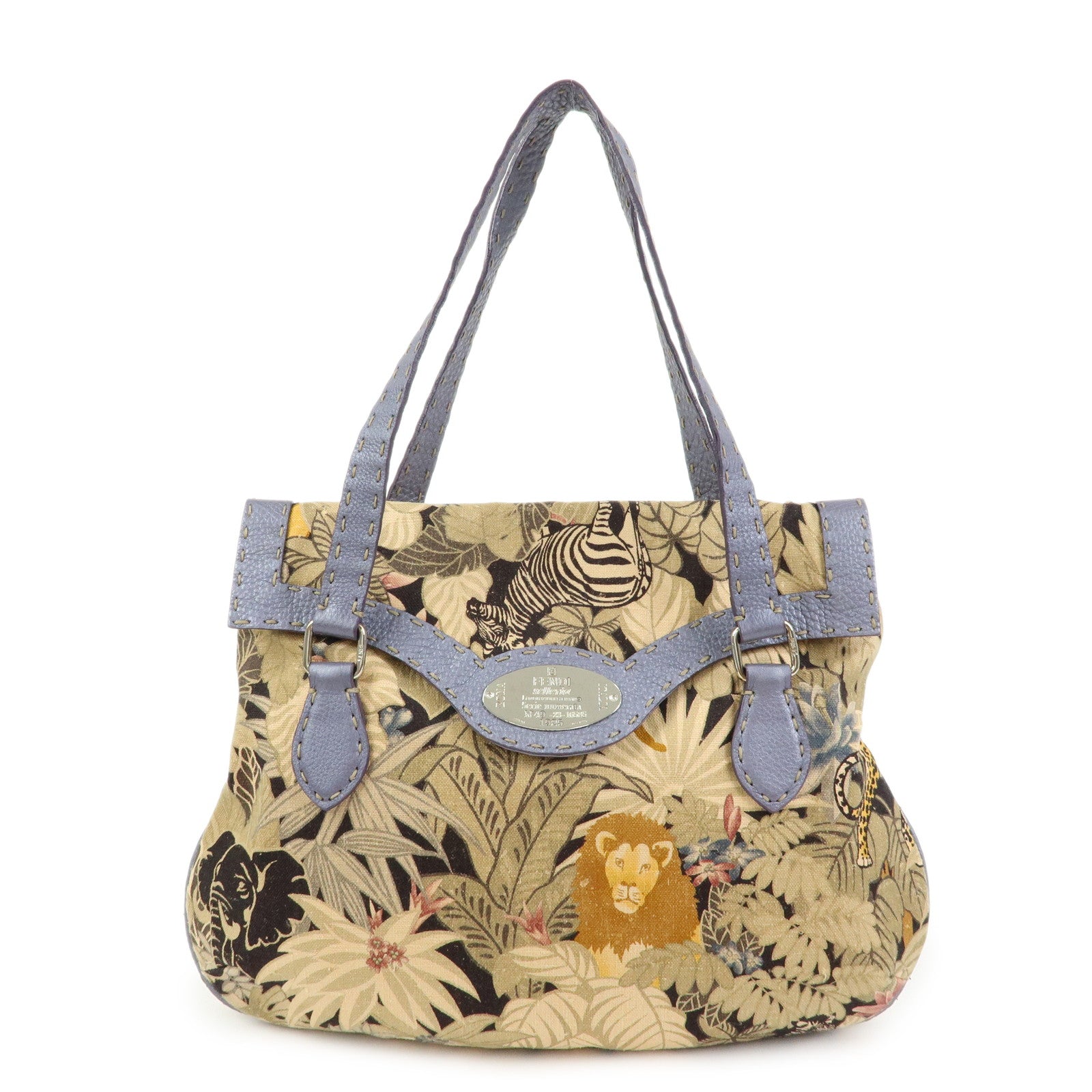 FENDI Selleria Canvas Leather Tote Bag Natural Light Purple 8BR488