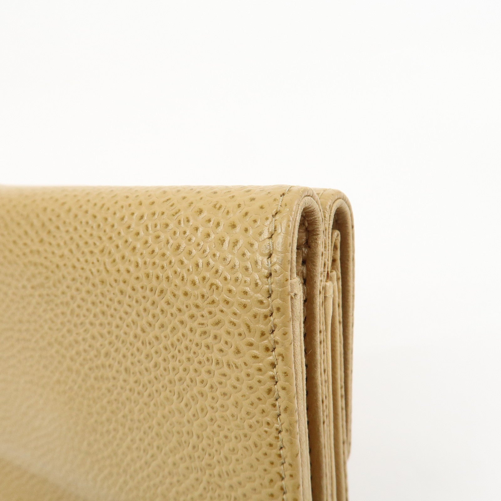 CHANEL COCO Mark Caviarskin Compact Bi-fold Wallet Beige