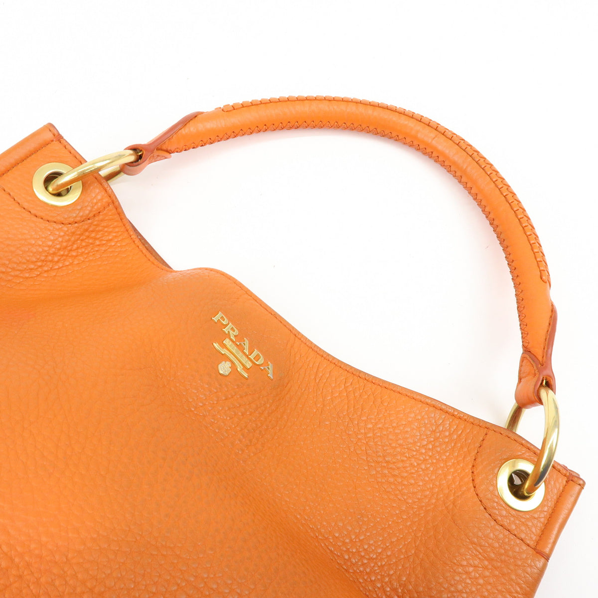 PRADA Logo Leather Shoulder Bag Tote Bag Hand Bag Orange BR4829