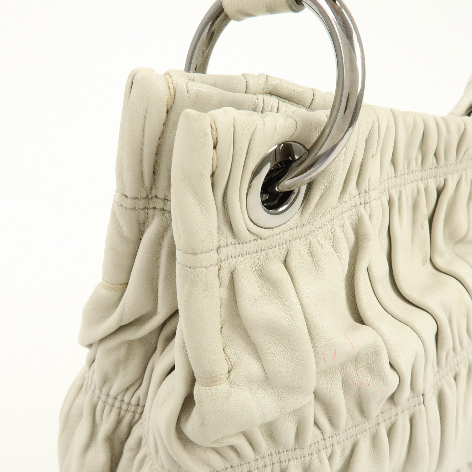 PRADA Gathered Leather Shoulder Bag Hand Bag Light Beige