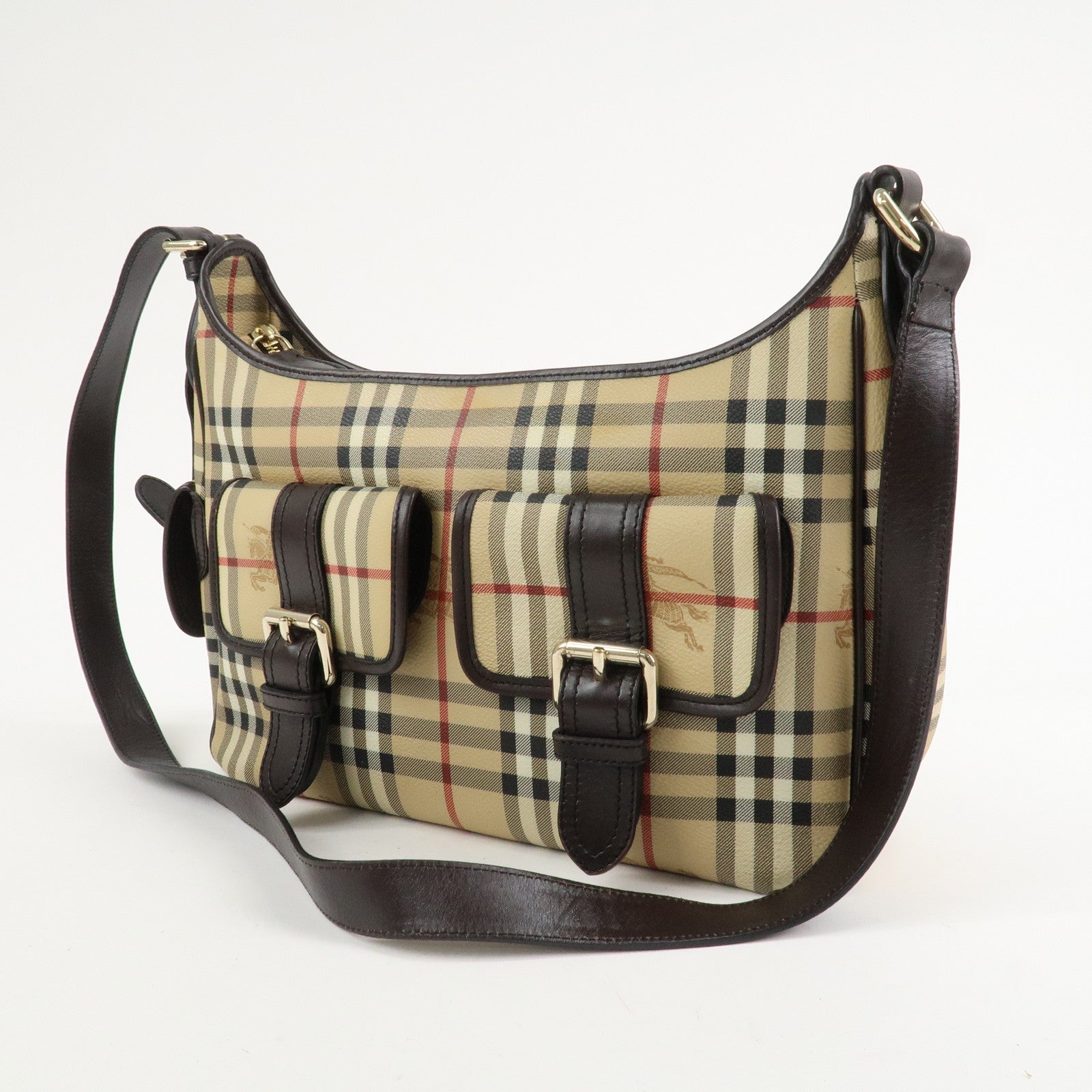 BURBERRY Nova Plaid Canvas Leather Shoulder Bag Hand Bag Used
