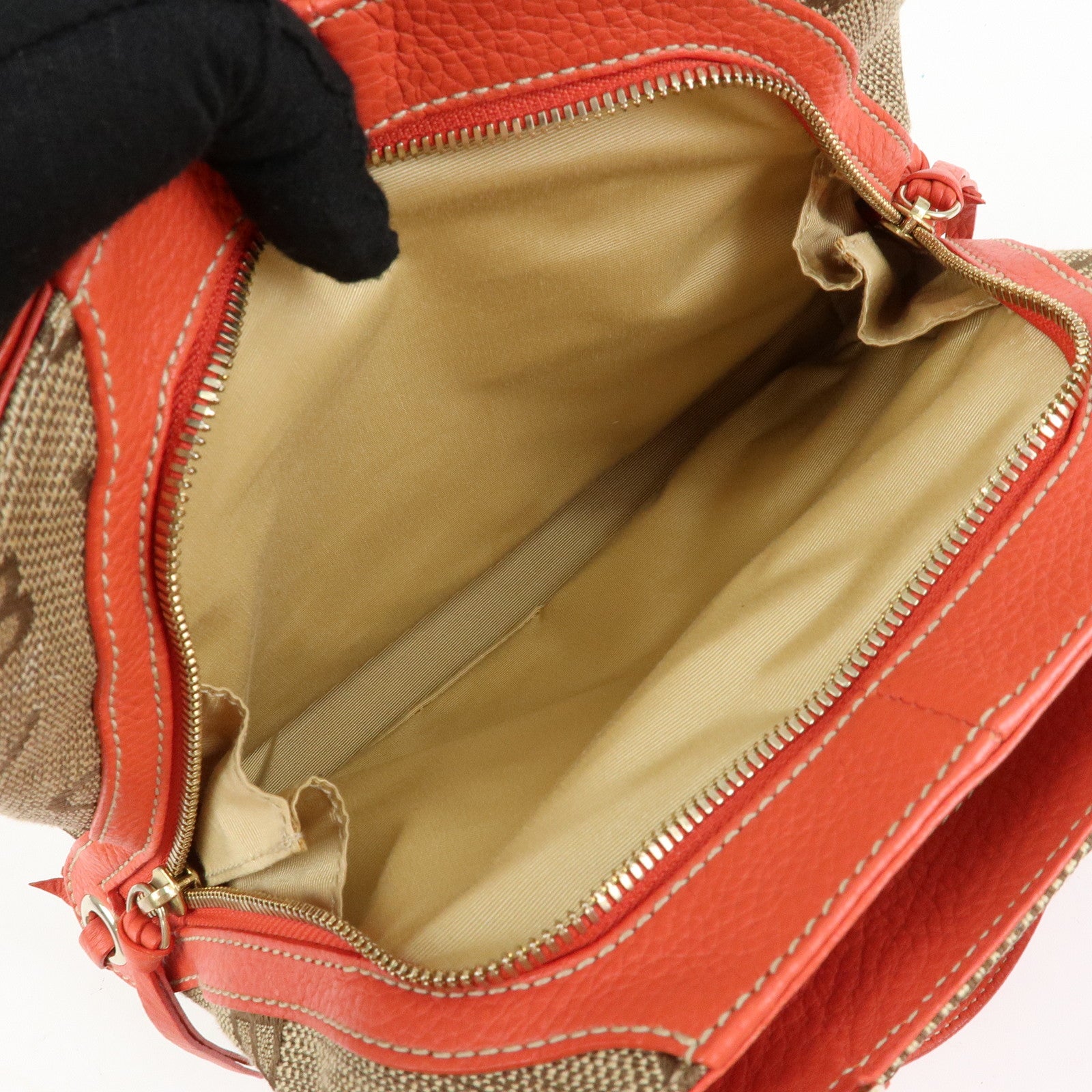 BVLGARI Logomania Canvas Leather 2Way Hand Shoulder Bag Brown Coral