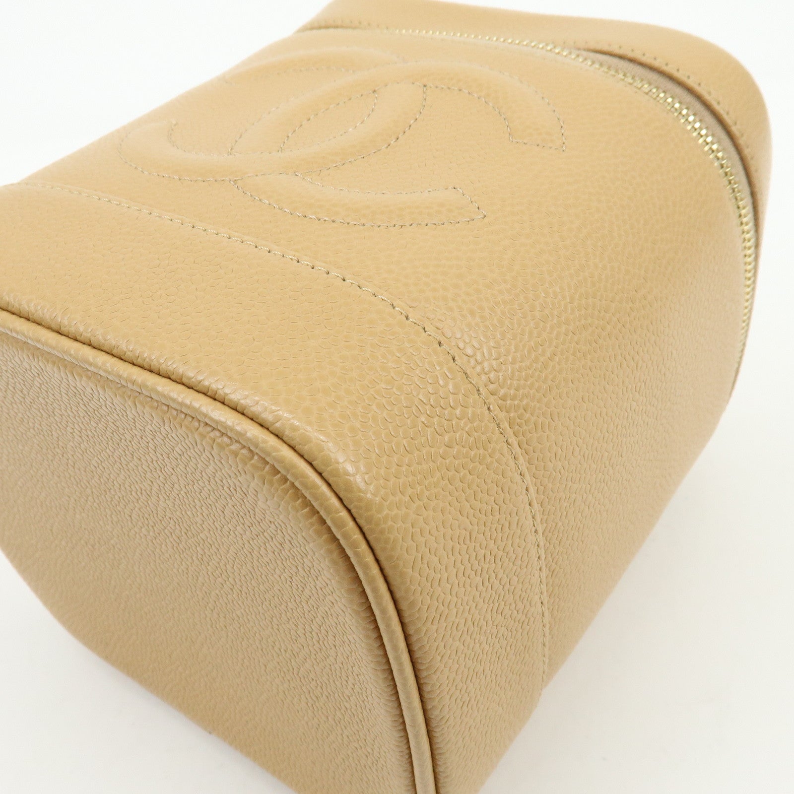 CHANEL COCO Mark Caviarskin Vanity Bag Cosmetic Pouch Beige A01998