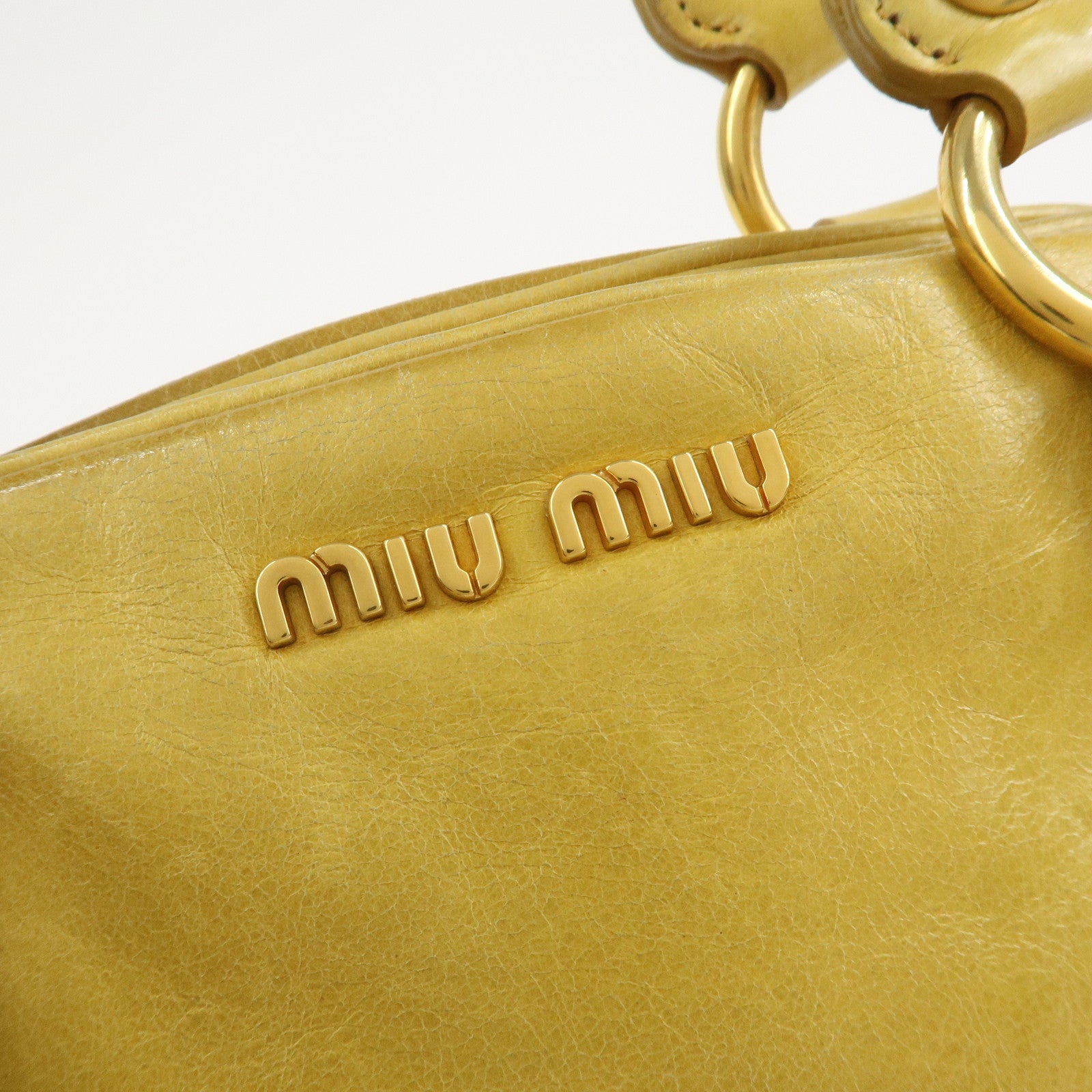 MIU MIU Logo Leather 2Way Bag Hand Bag Yellow
