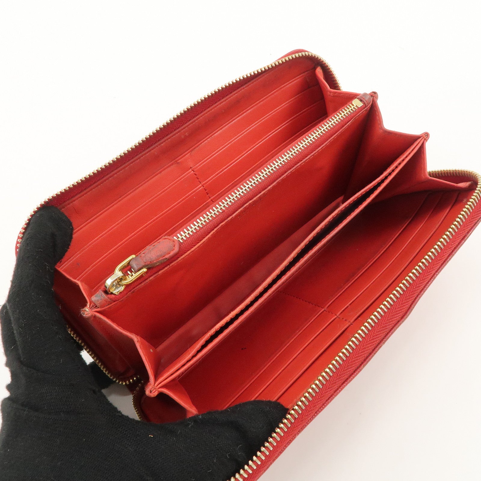 PRADA Saffiano Leather Set of 2 Long Wallet Red 1MH132 Used