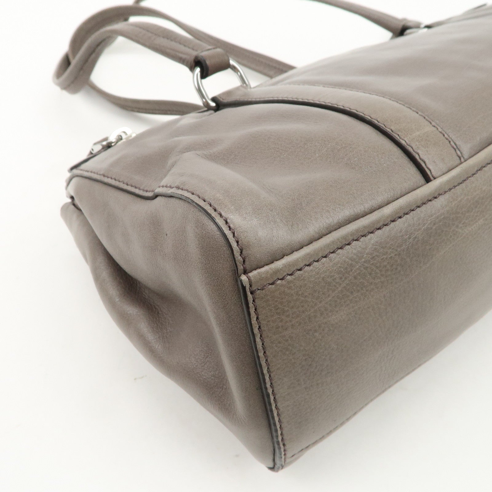 PRADA Triangle Logo Leather Shoulder Bag Gray BR3274