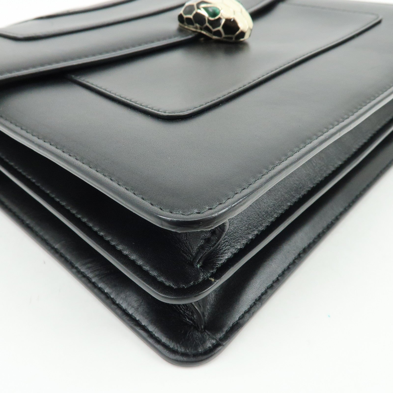 BVLGARI Serpenti Forever Top Handle Calf Leather Hand Bag Black