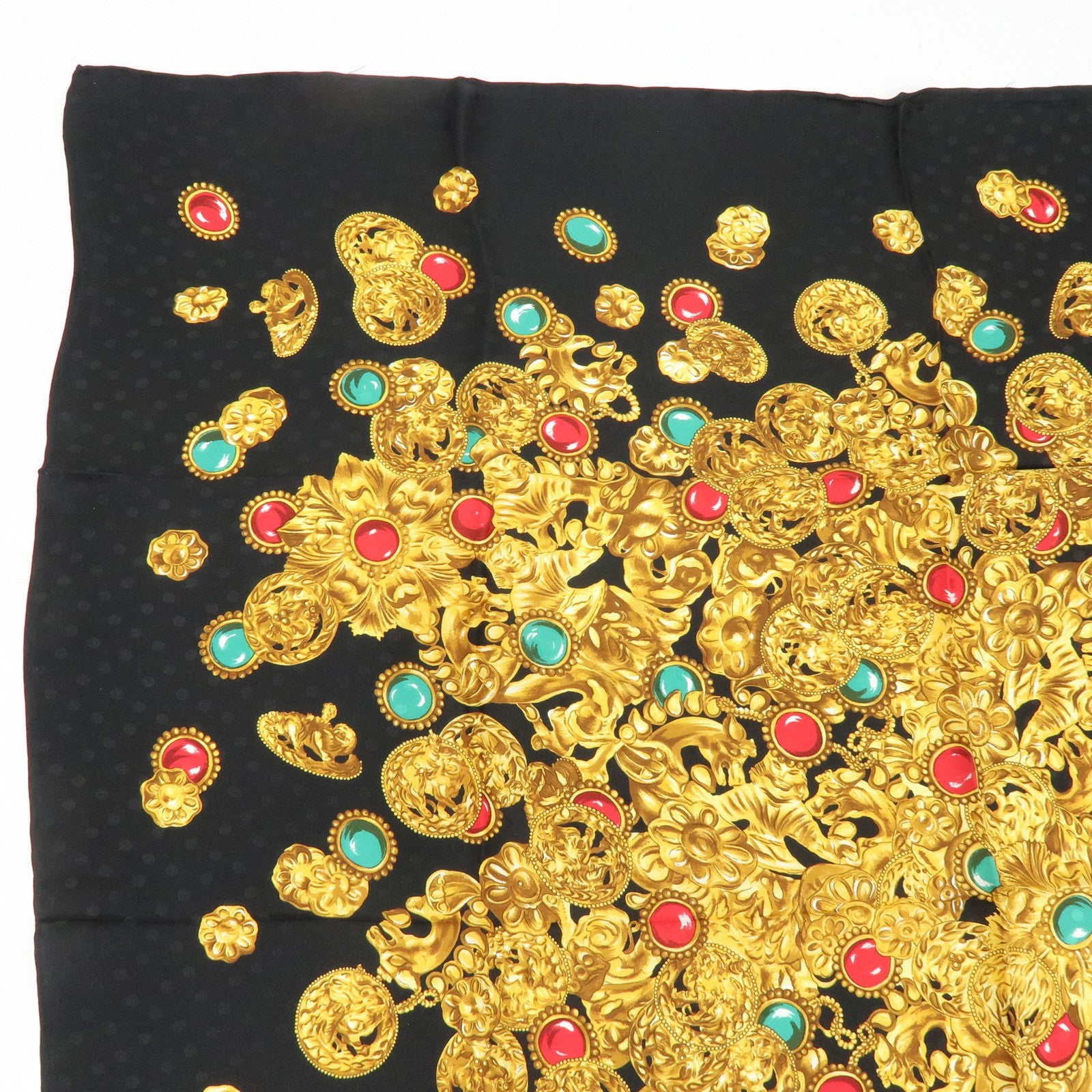 SAINT LAURENT PARIS Silk 100% Scarf Jewelry Poka Dots Black Yellow