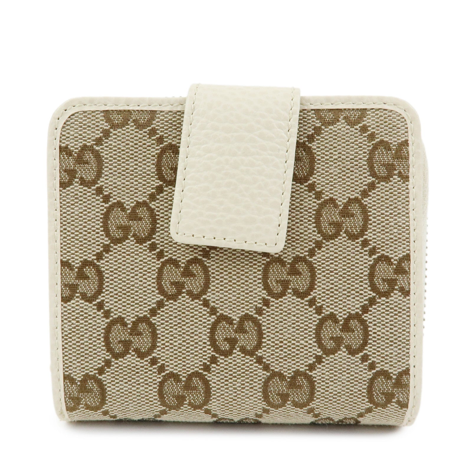 GUCCI GG Canvas Leather Bi-fold Compact Wallet Beige 346056