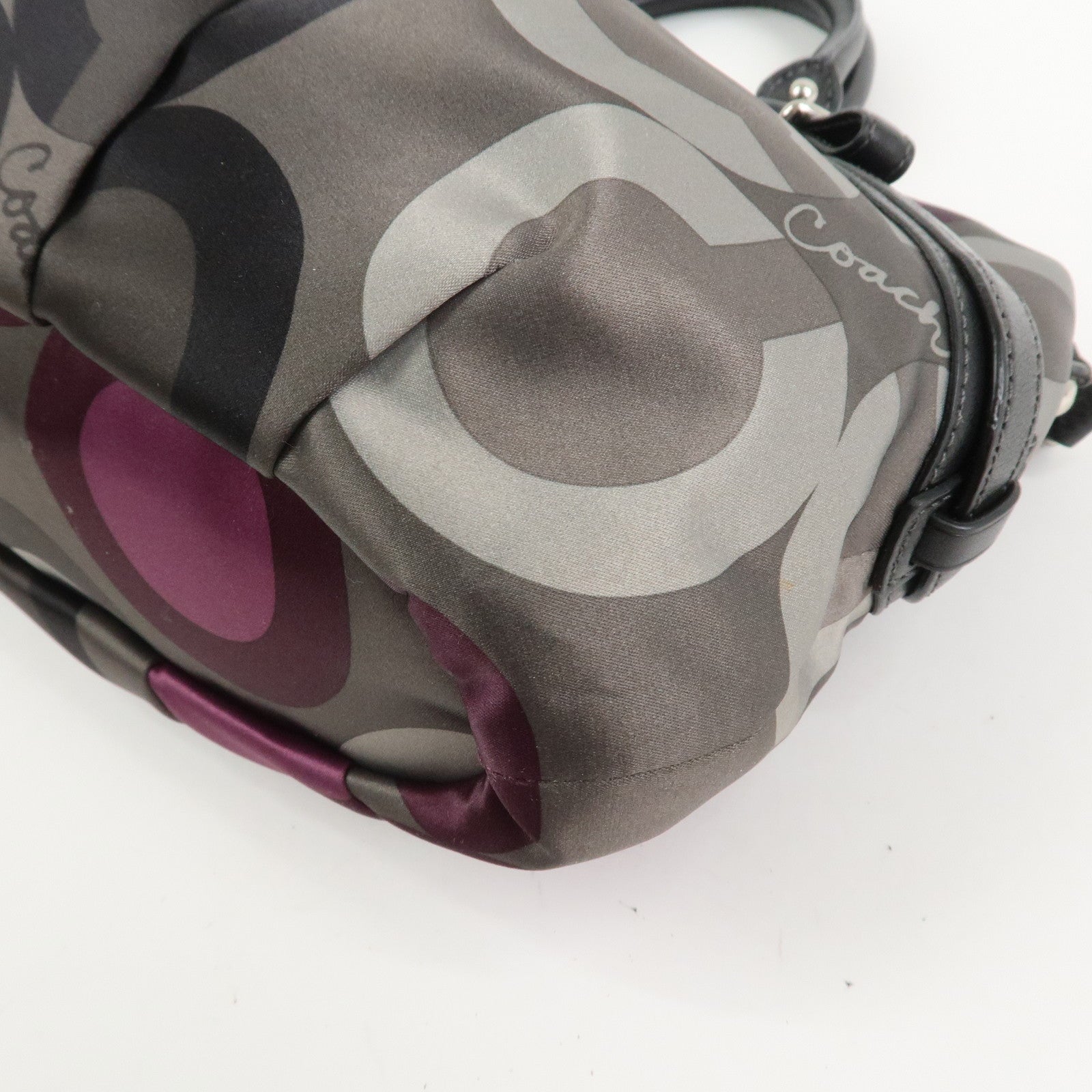 COACH Satin Leather 2Way Bag Shoulder Bag Hand Bag Khaki Purple