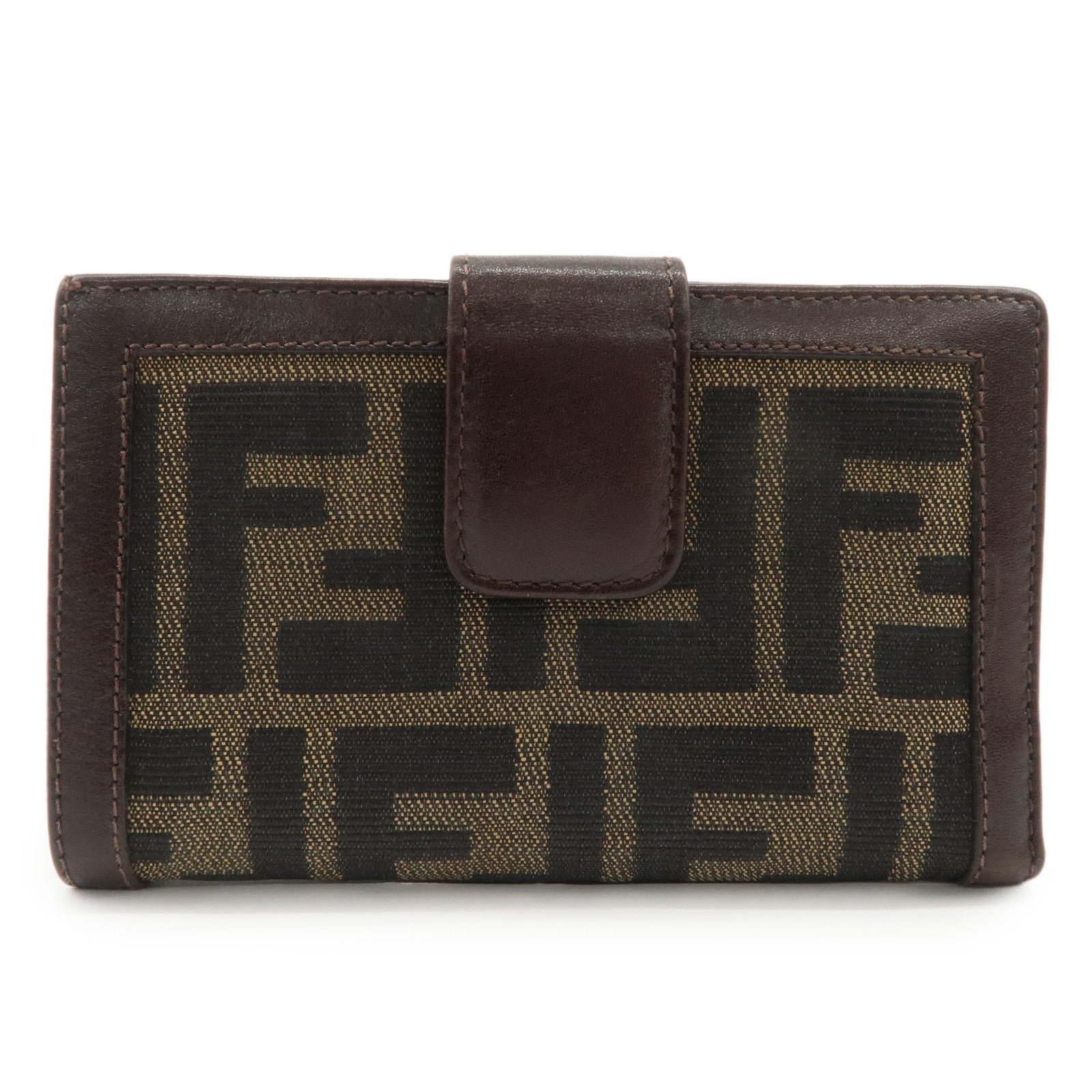 FENDI Zucca Canvas Leather Bi-Fold Compact Wallet Beige Brown 01692 Used