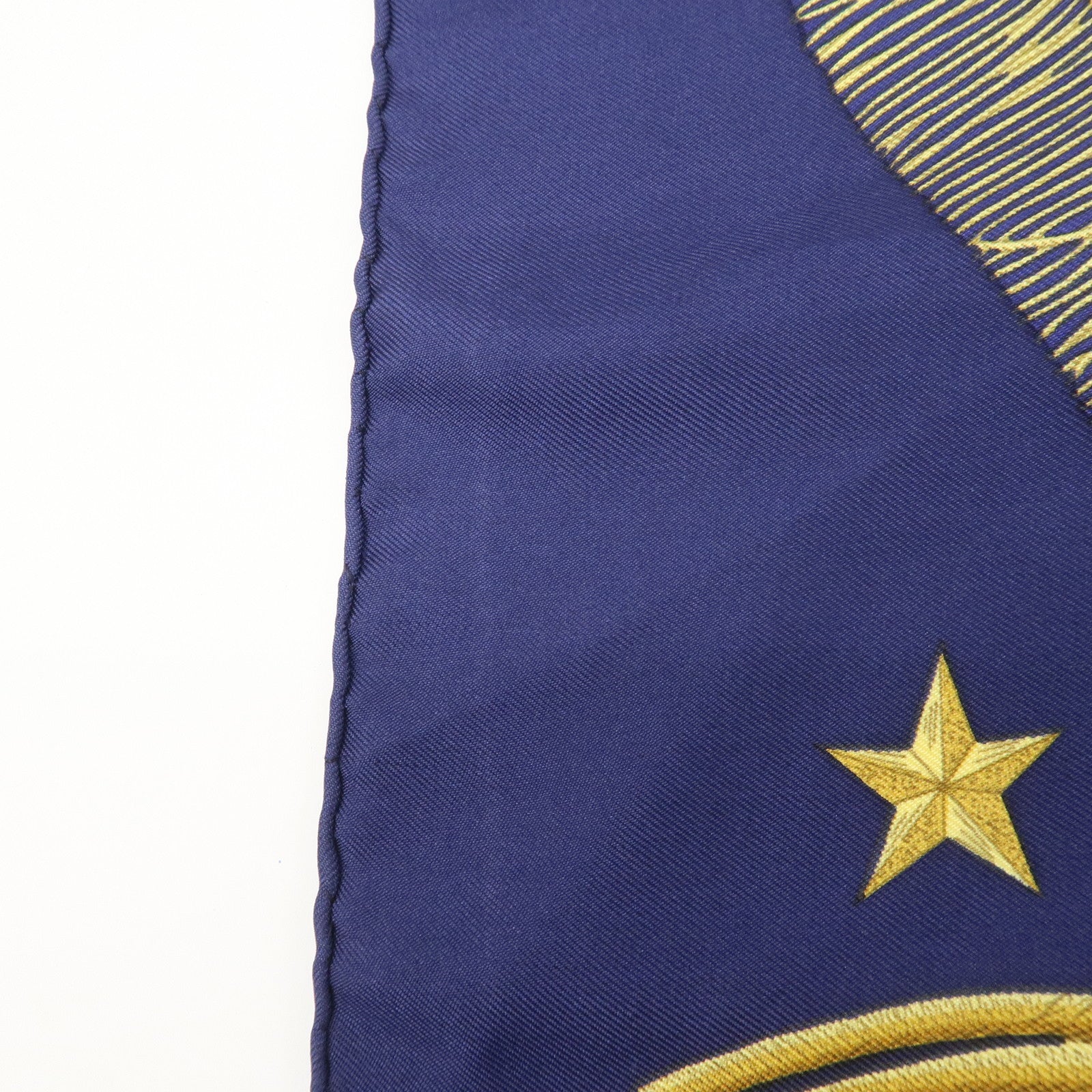 HERMES Carre 90 Silk 100% Paste et Bavalerie Scarf Blue Gold