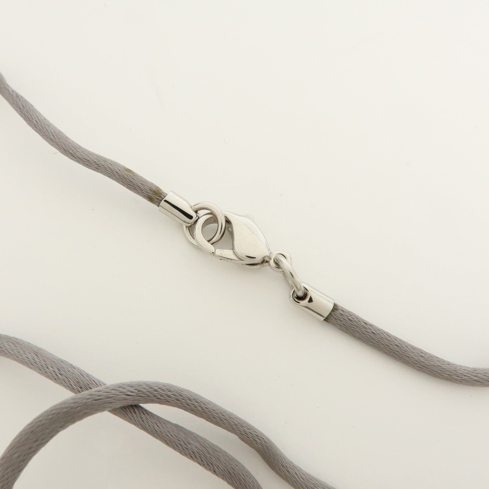 HERMES Serie Silk Cord Metal Necklace Pendant Silver Gray