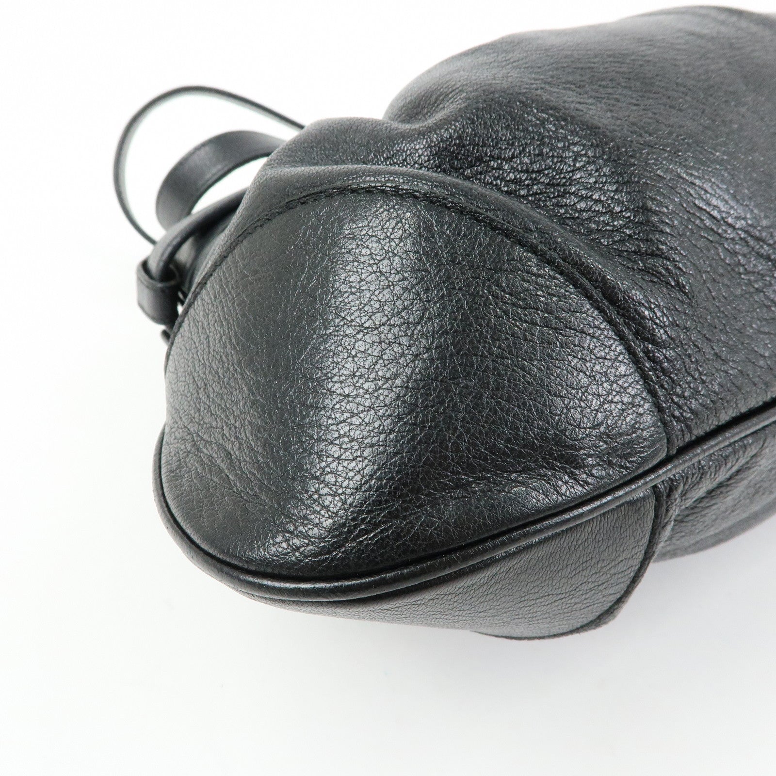 Ferragamo Gancini Leather Wood Shoulder Bag Hand Bag Black Brown