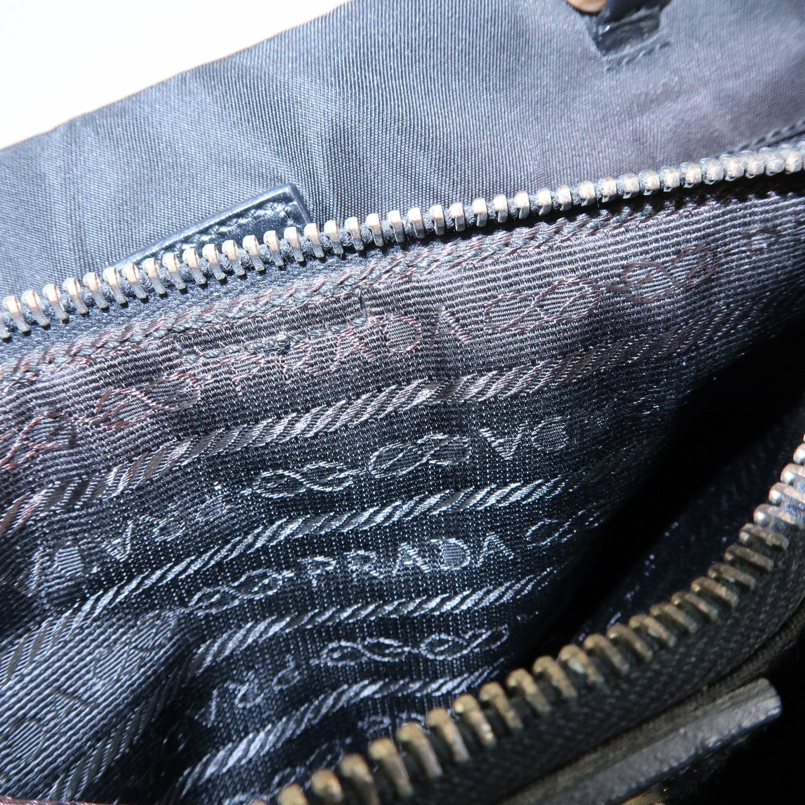 PRADA Triangle Logo Nylon Leather Tote Bag Hand Shoulder Bag Black