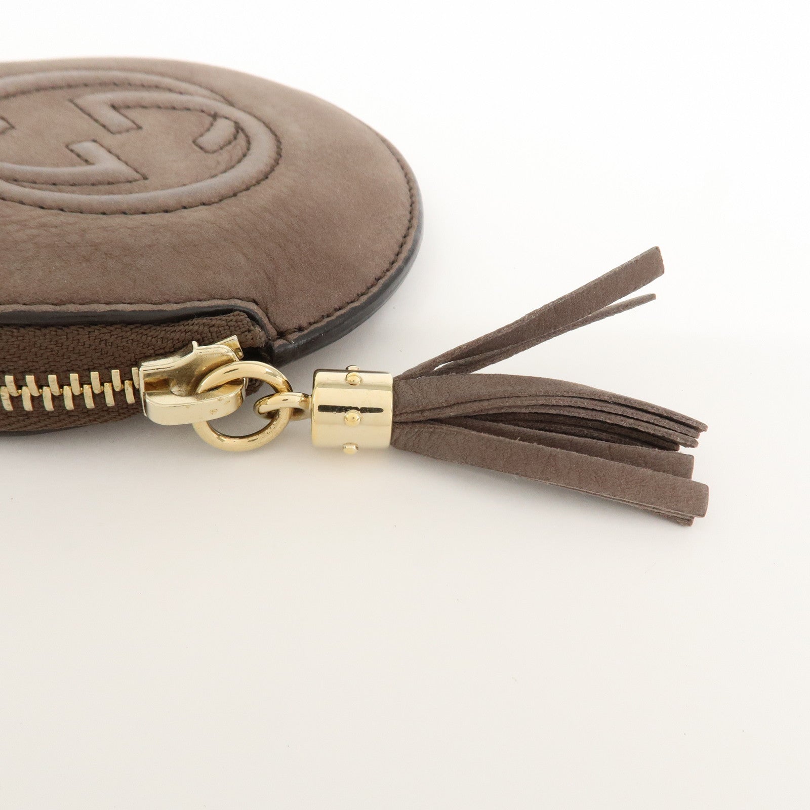 GUCCI Interlocking G Leather Coin Case Tassel Charm Beige 337946 Used