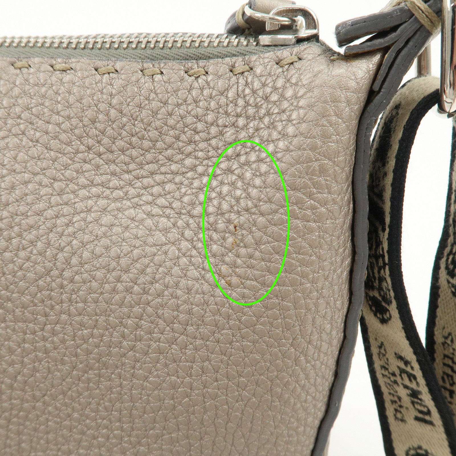 FENDI Selleria Leather Shoulder Crossbody Bag Metallic Gray 8BT092