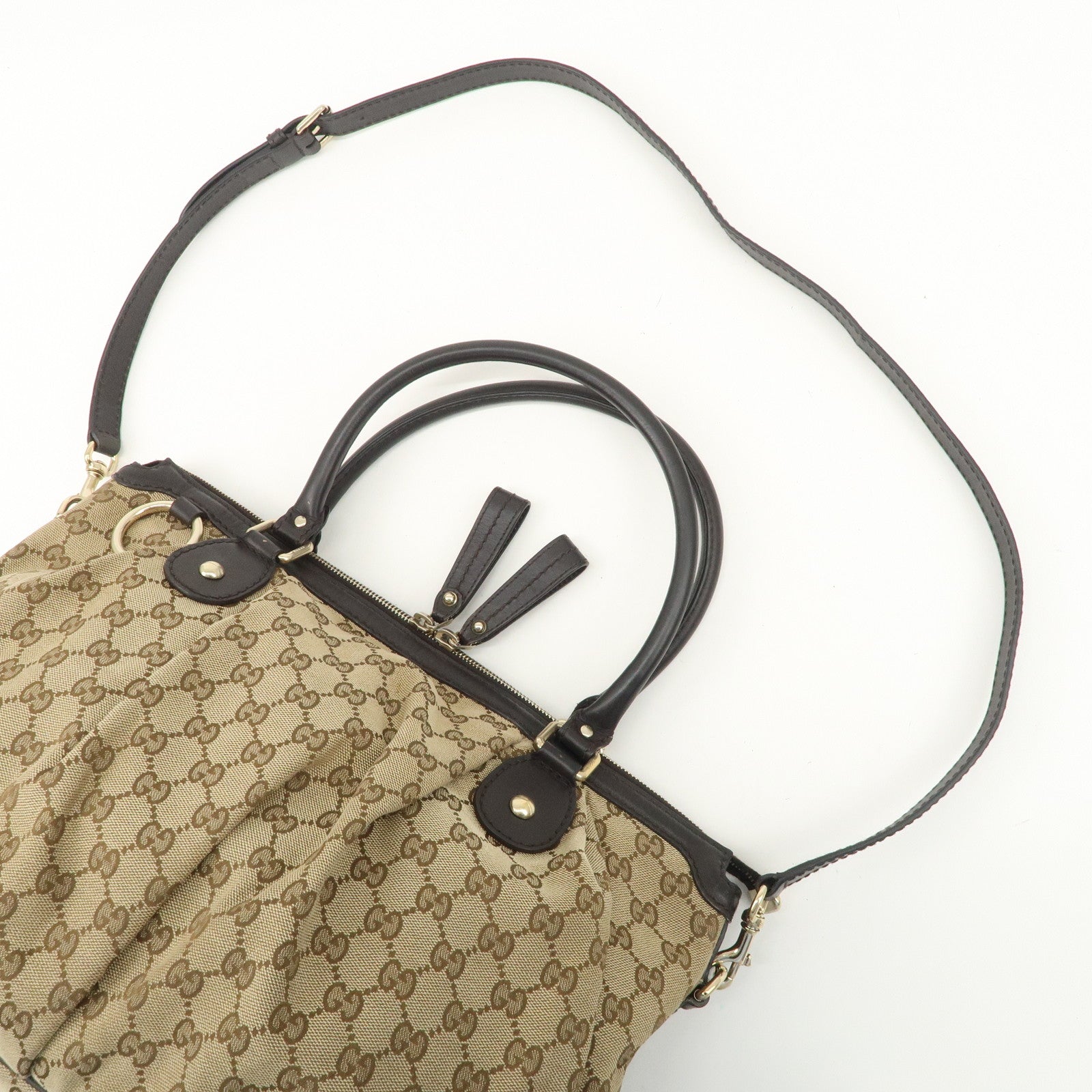 GUCCI Sukey GG Canvas Leather 2Way Tote Bag Beige Dark Brown 285730 Used