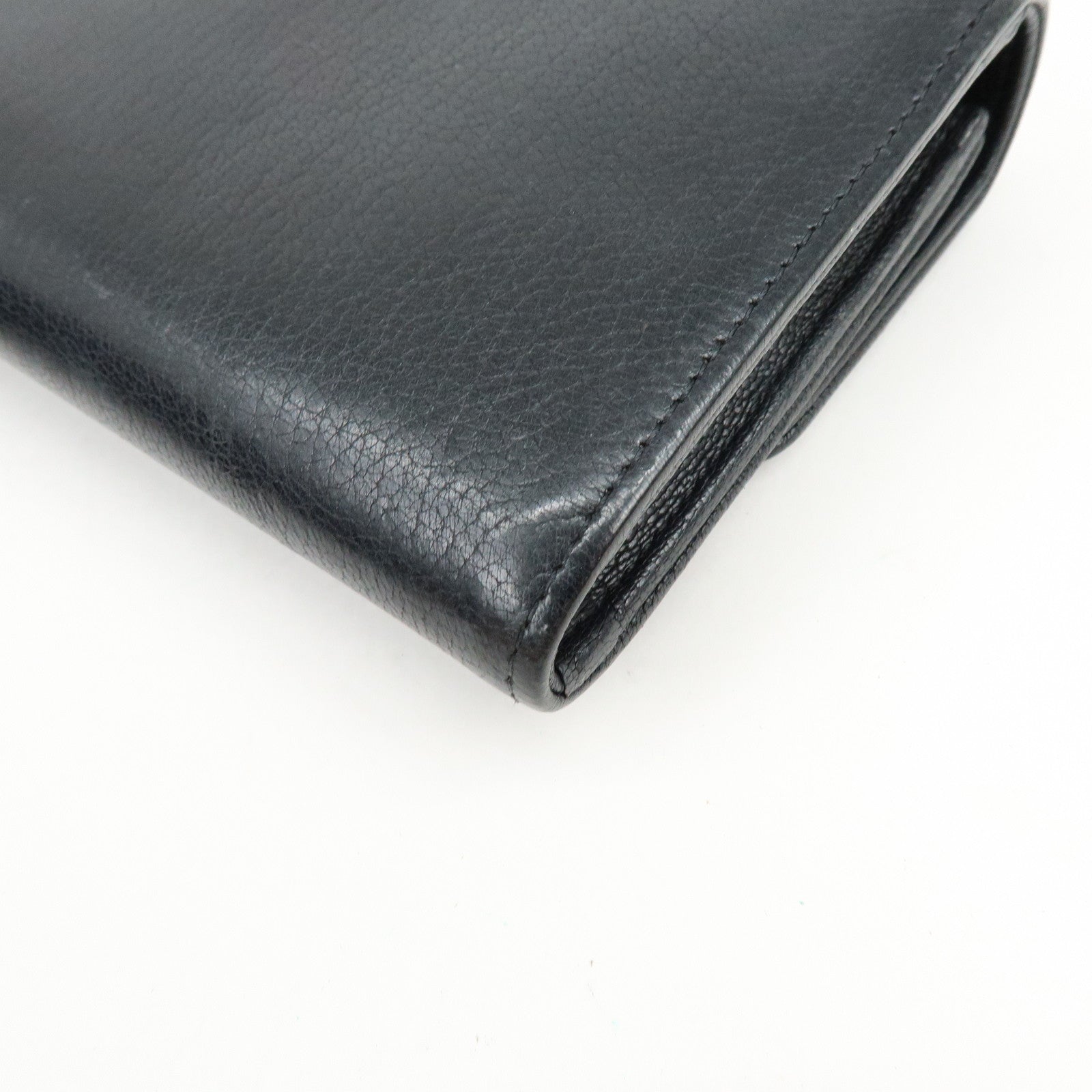CHANEL COCO Mark Leather Flap Bi-Fold Long Wallet Black