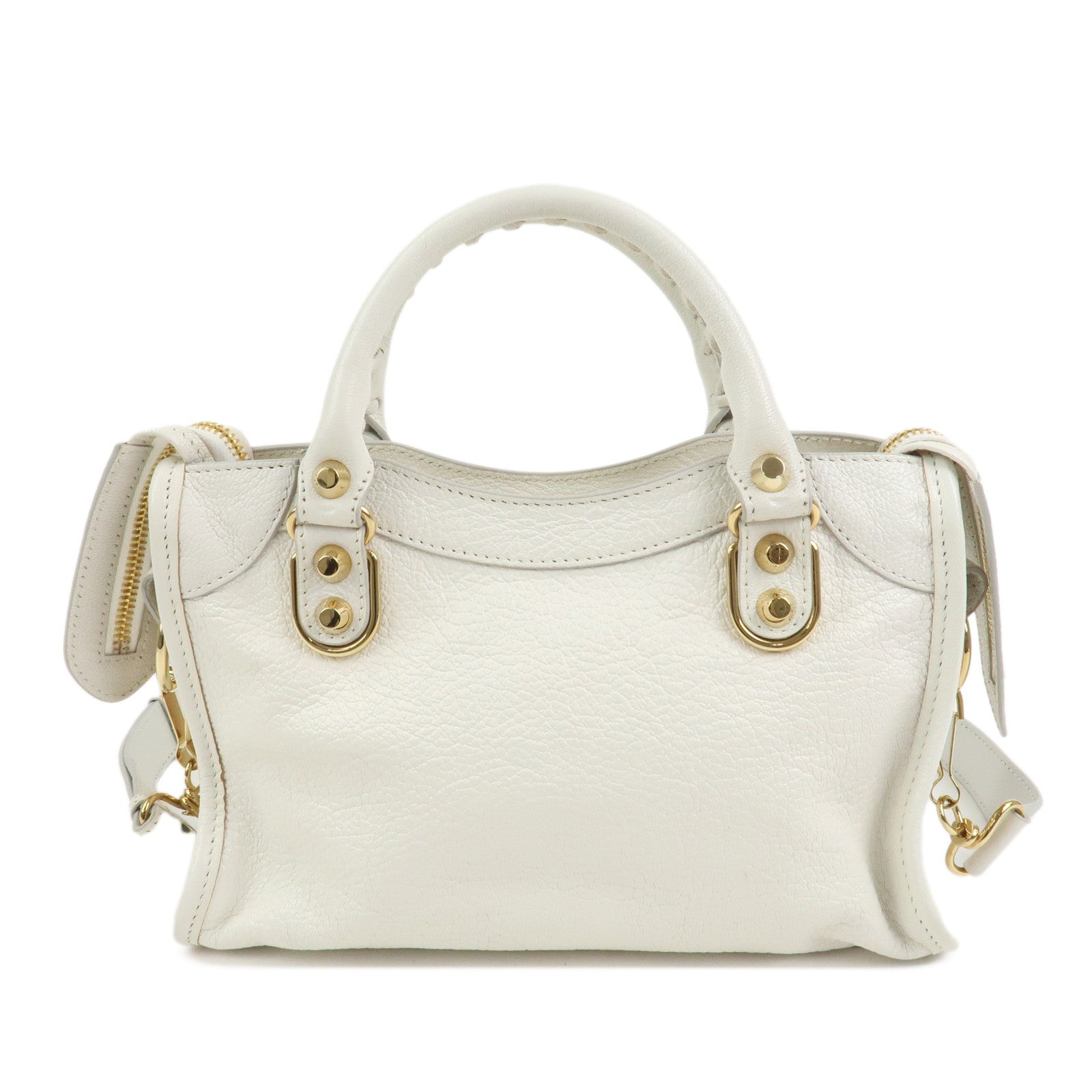 BALENCIAGA Leather Classic Mini City 2Way Bag Hand Bag White 390160